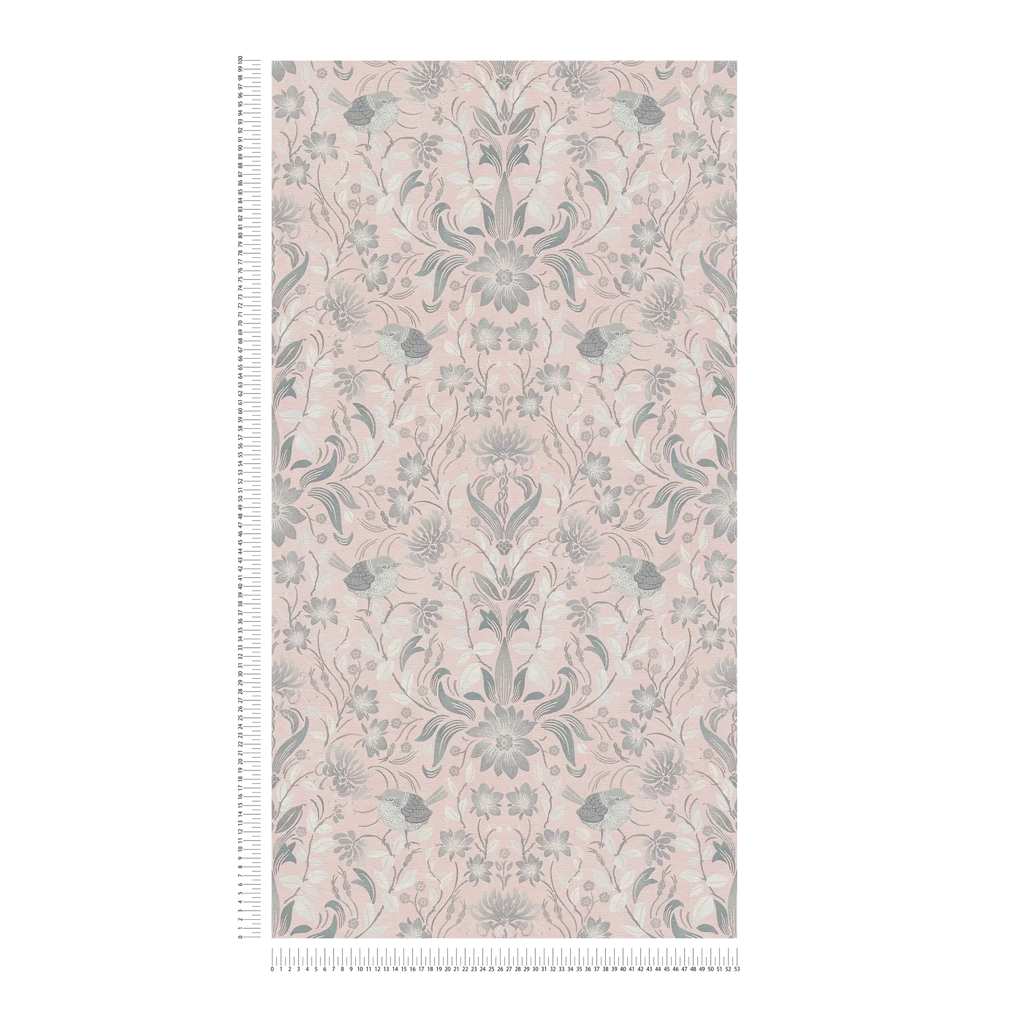             Birds and flowers wallpaper - pink, grey, white
        