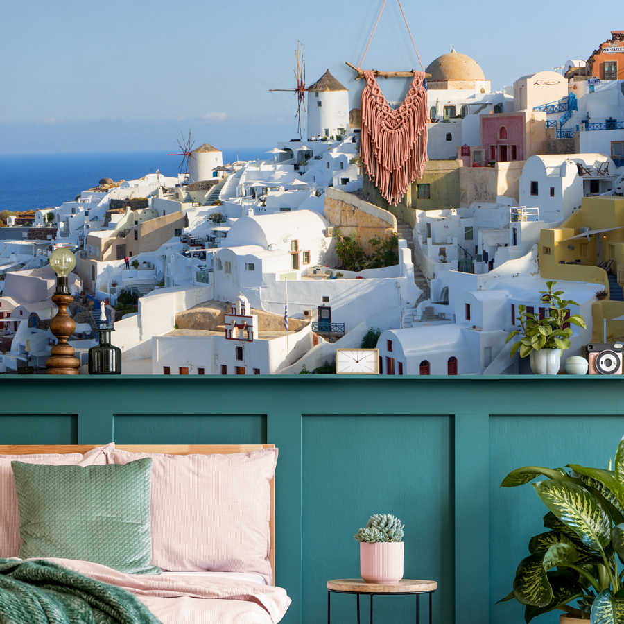         Digital behang Santorini's smalle steegjes - parelmoer glad non-woven
    