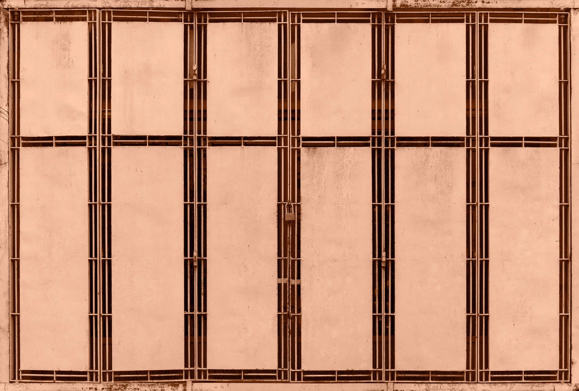             papier peint en papier panoramique »jaipur« - détail d'une clôture métallique couleur saumon - intissé premium lisse et légèrement brillant
        