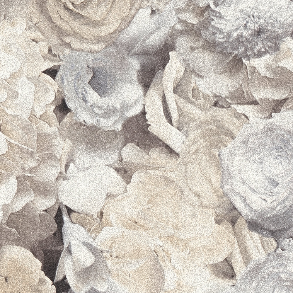             Papier peint motifs roses & fleurs - gris, noir, blanc
        