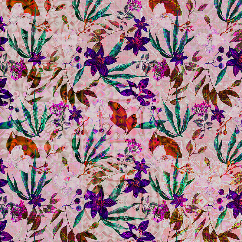 Papier peint fleuri avec design Mosiak - rose, violet

