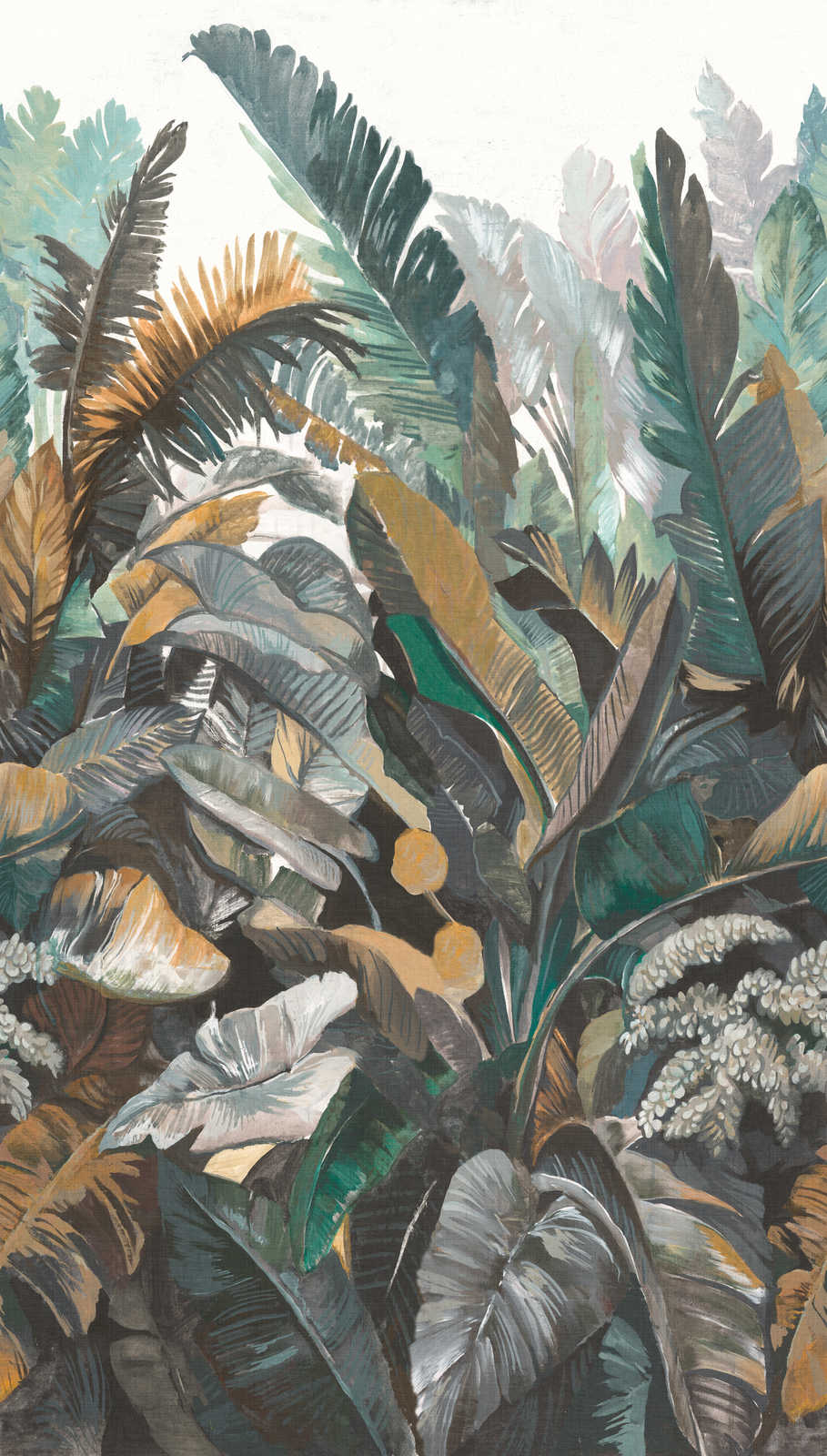             Vliesbehang met groot jungle-motief - groen, beige
        