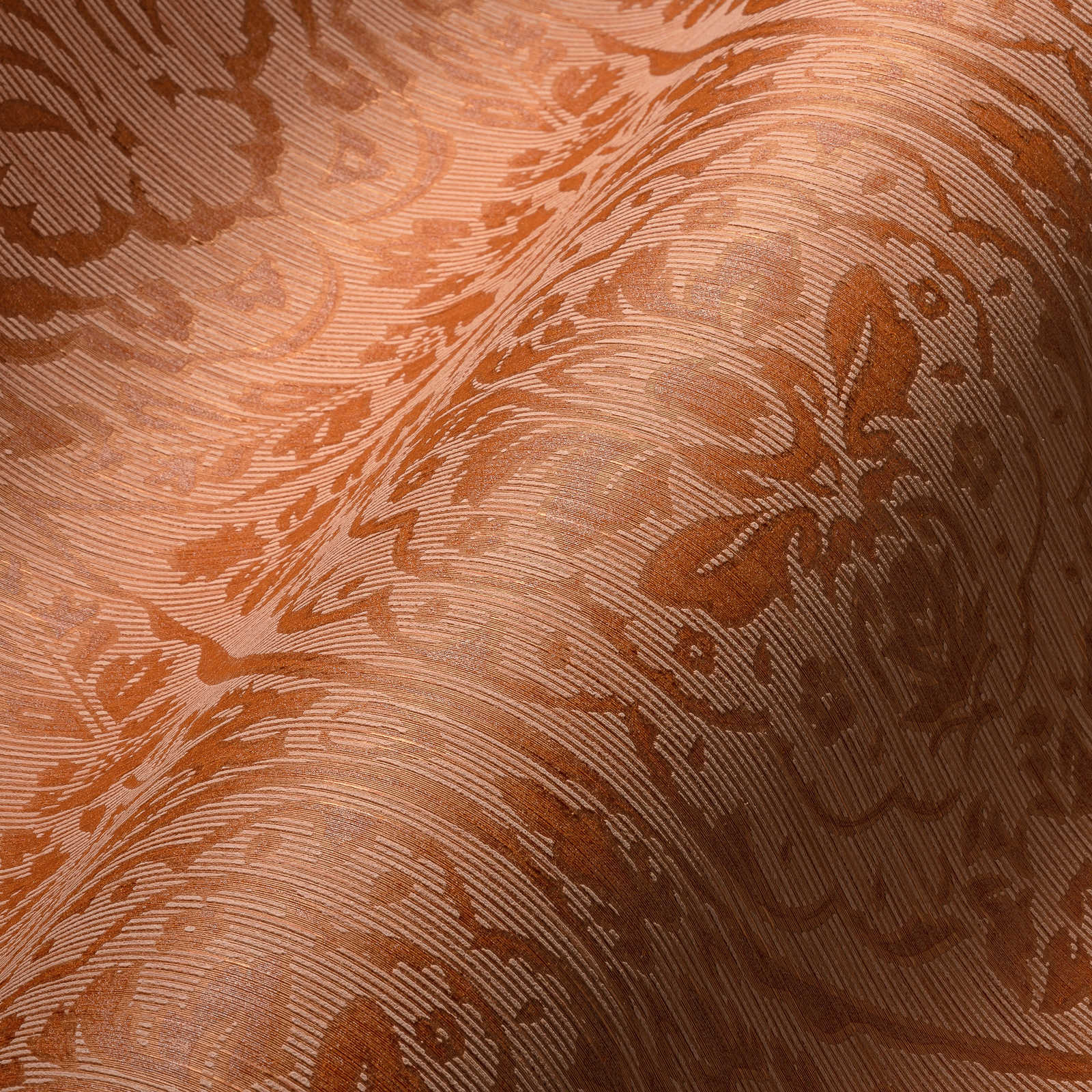             behang bloemenpatroon met dimensionaal structuureffect - oranje
        