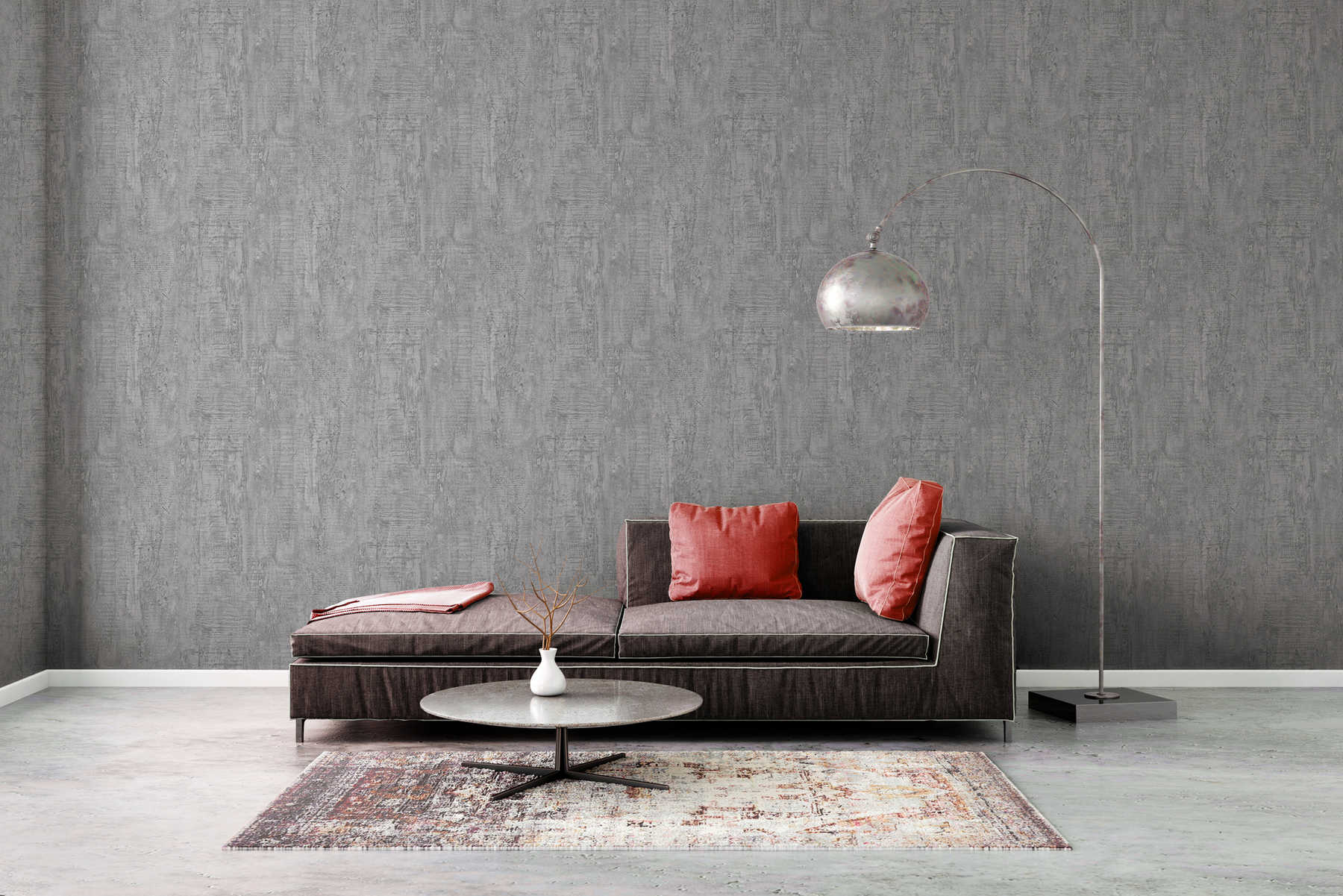             Rustic concrete look wallpaper for industrial design - grey
        