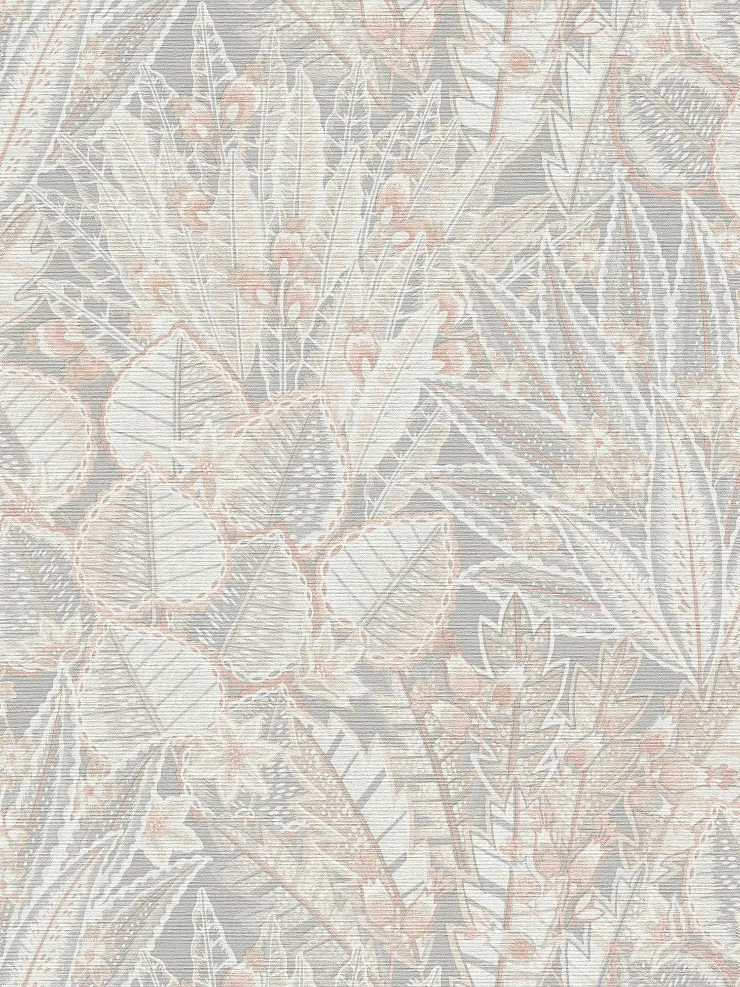 Papel pintado tejido-no tejido floral en colores suaves y aspecto mate - gris, beige, blanco
