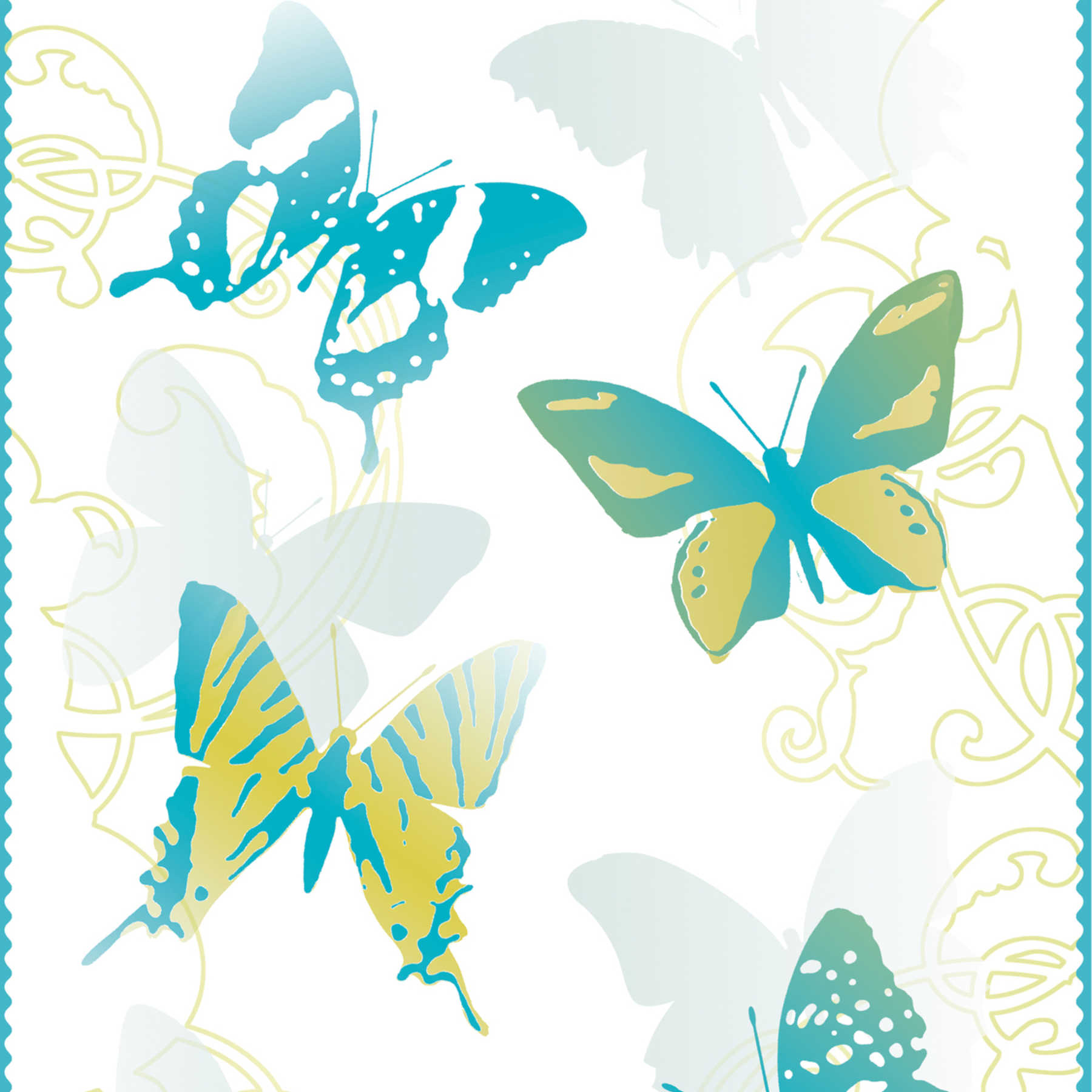             Vlinder behang voor kinderkamer - blauw, geel, wit
        