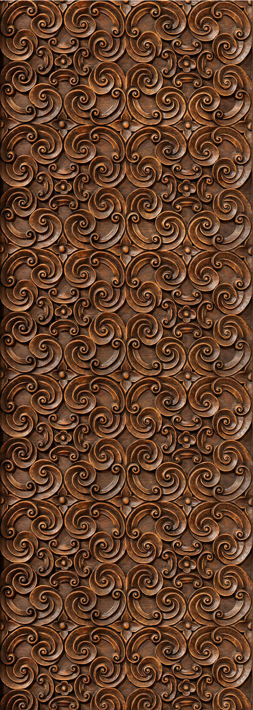             Moderne houten muurschildering met ornamenten op mat glad vlies
        