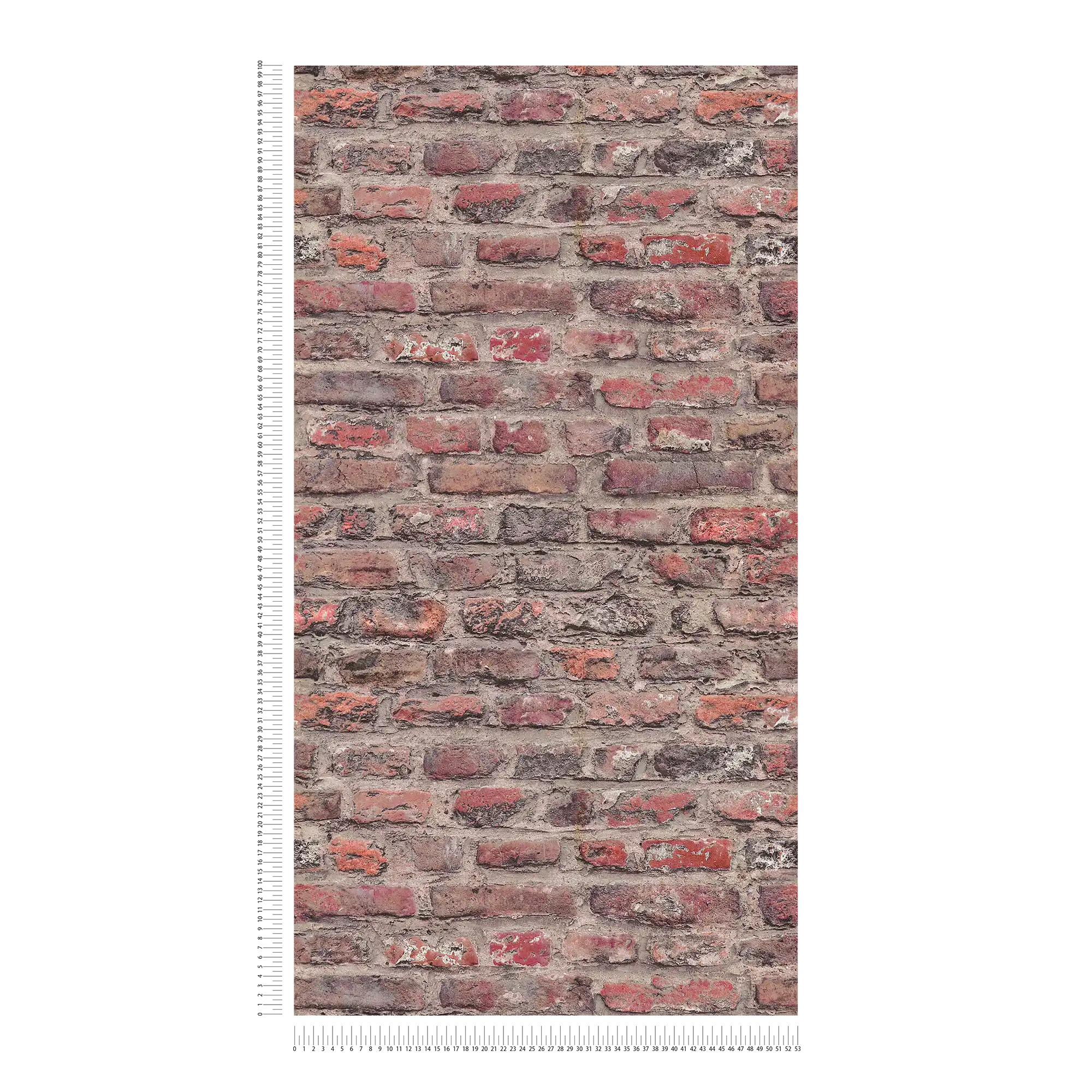             Non-woven wallpaper with brick wall design - red, brown
        