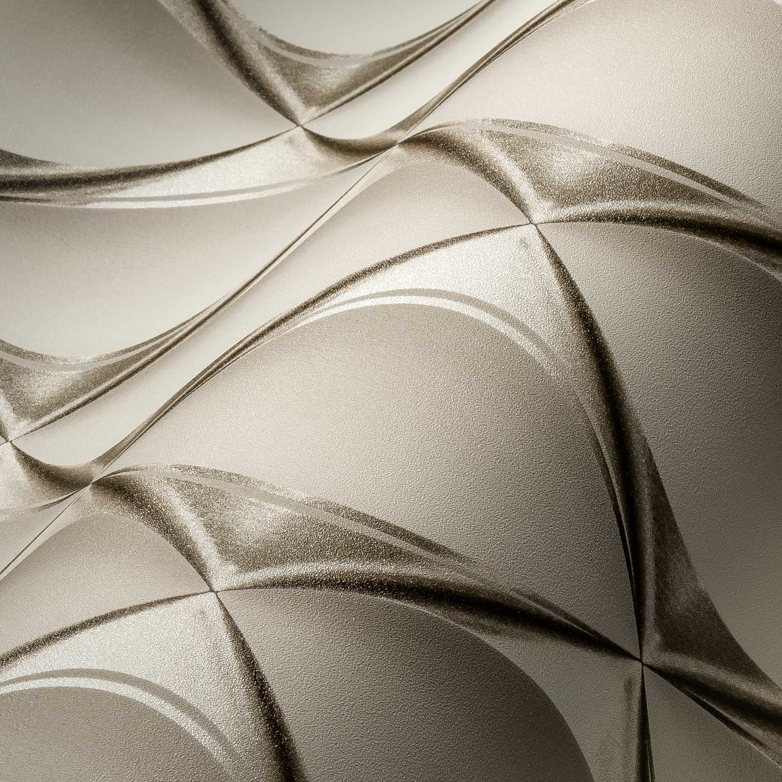             Carta da parati 3D bianco-argento con design retrò - grigio, metallizzato, beige
        