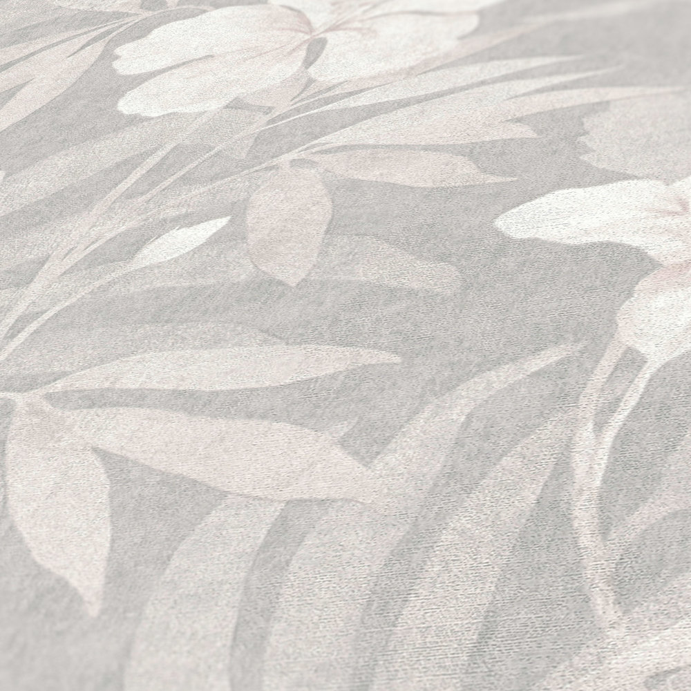             Papier peint aspect lin Jungle Feuilles & fleurs - beige, gris
        