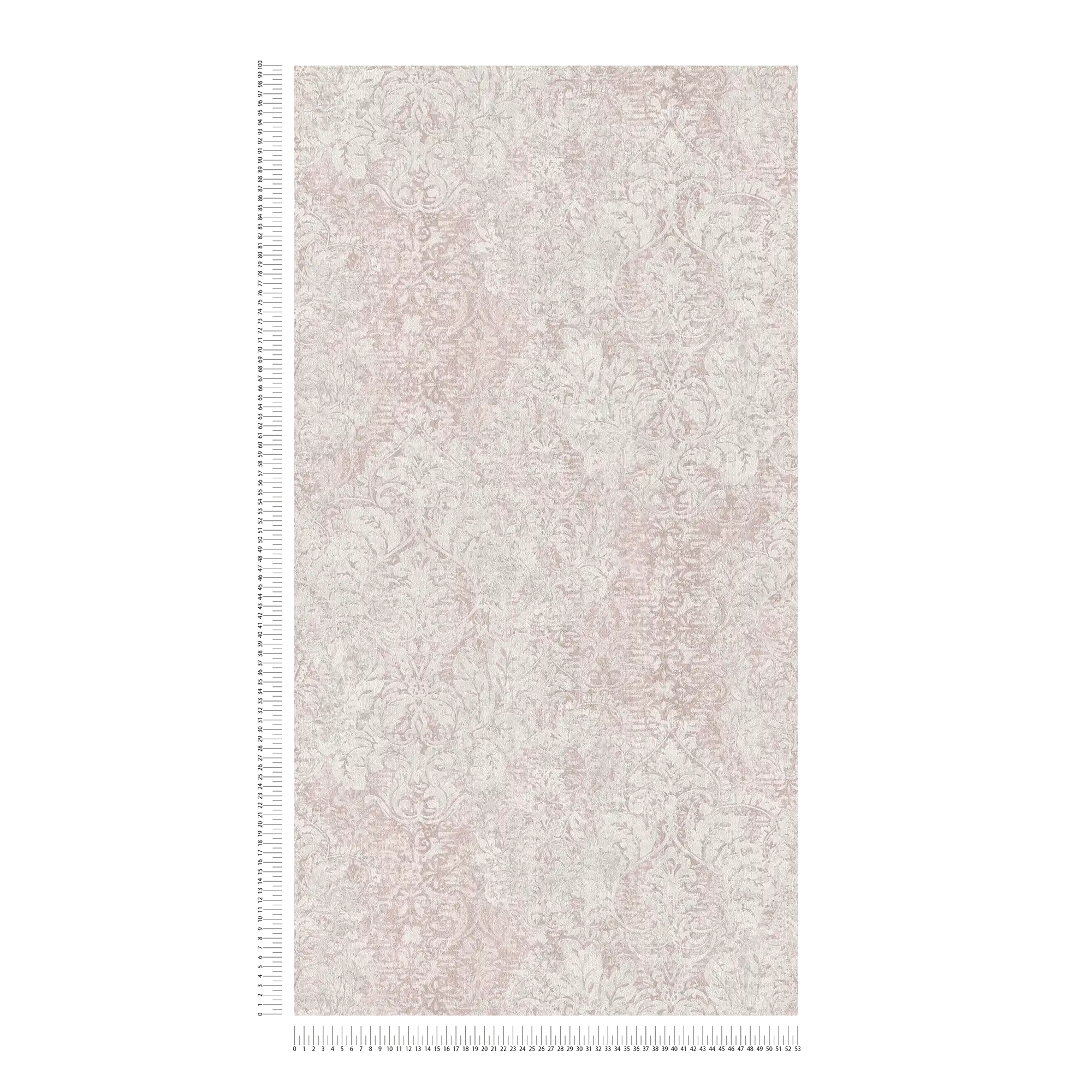             Carta da parati vintage in tessuto non tessuto rosa antico con motivi ornamentali - crema
        