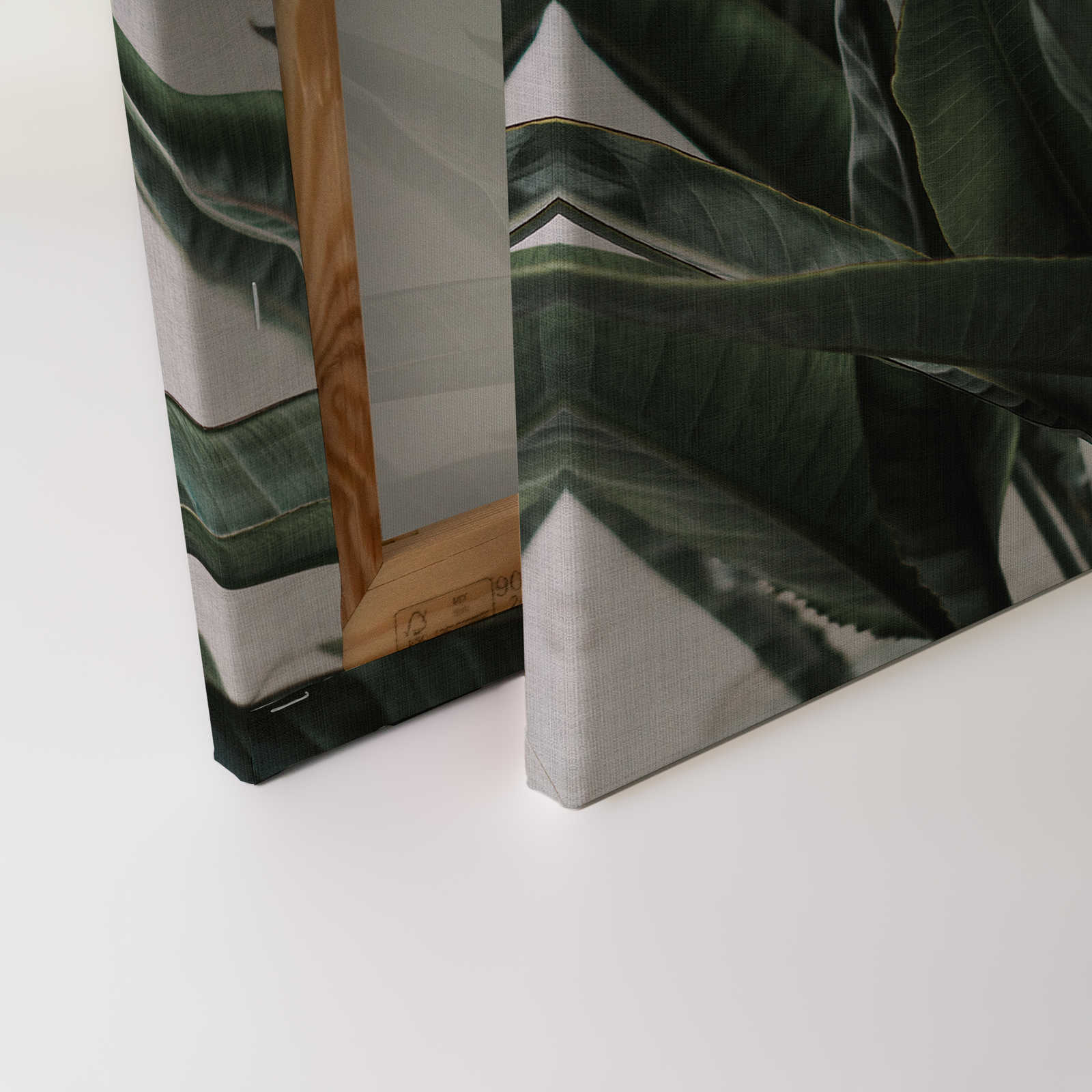             Urban jungle 2 - Palm leaves canvas picture, natural linen structure exotic plants - 0.90 m x 0.60 m
        