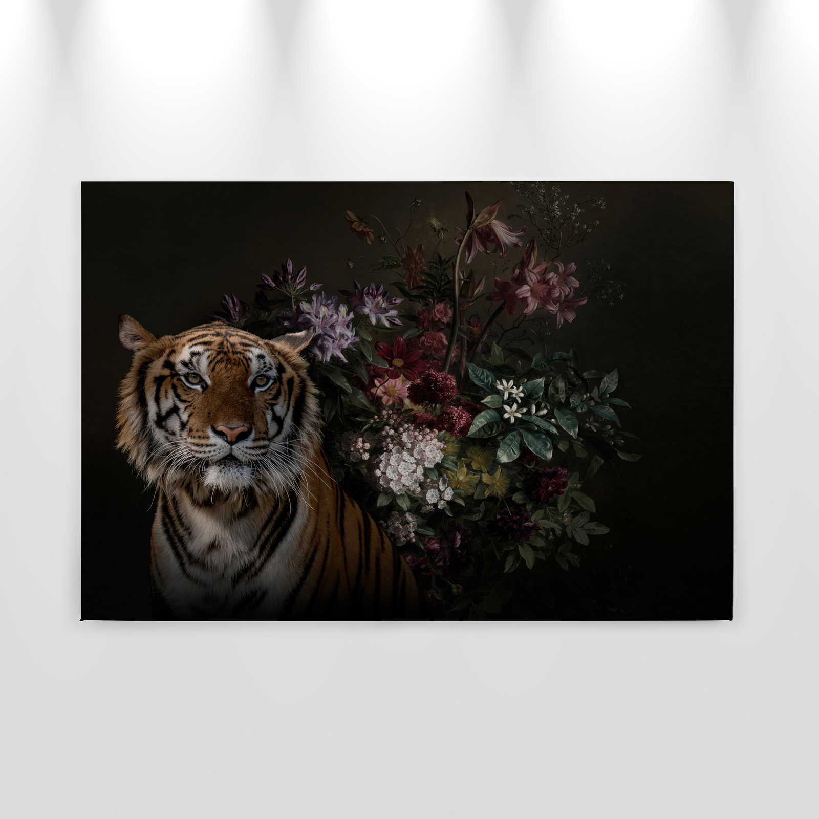             Quadro su tela Ritratto di tigre con fiori - 0,90 m x 0,60 m
        