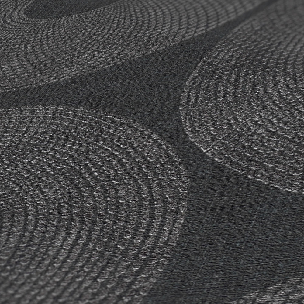             Ethno wallpaper circles with structure design - grey, metallic
        