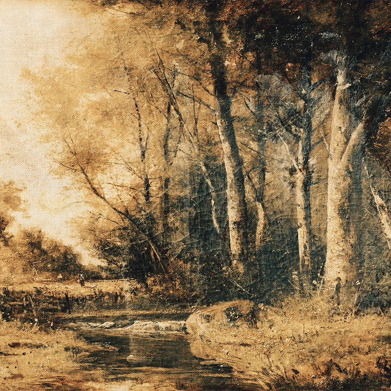 Papier peint paysage, forêt panoramique - marron, jaune, beige
