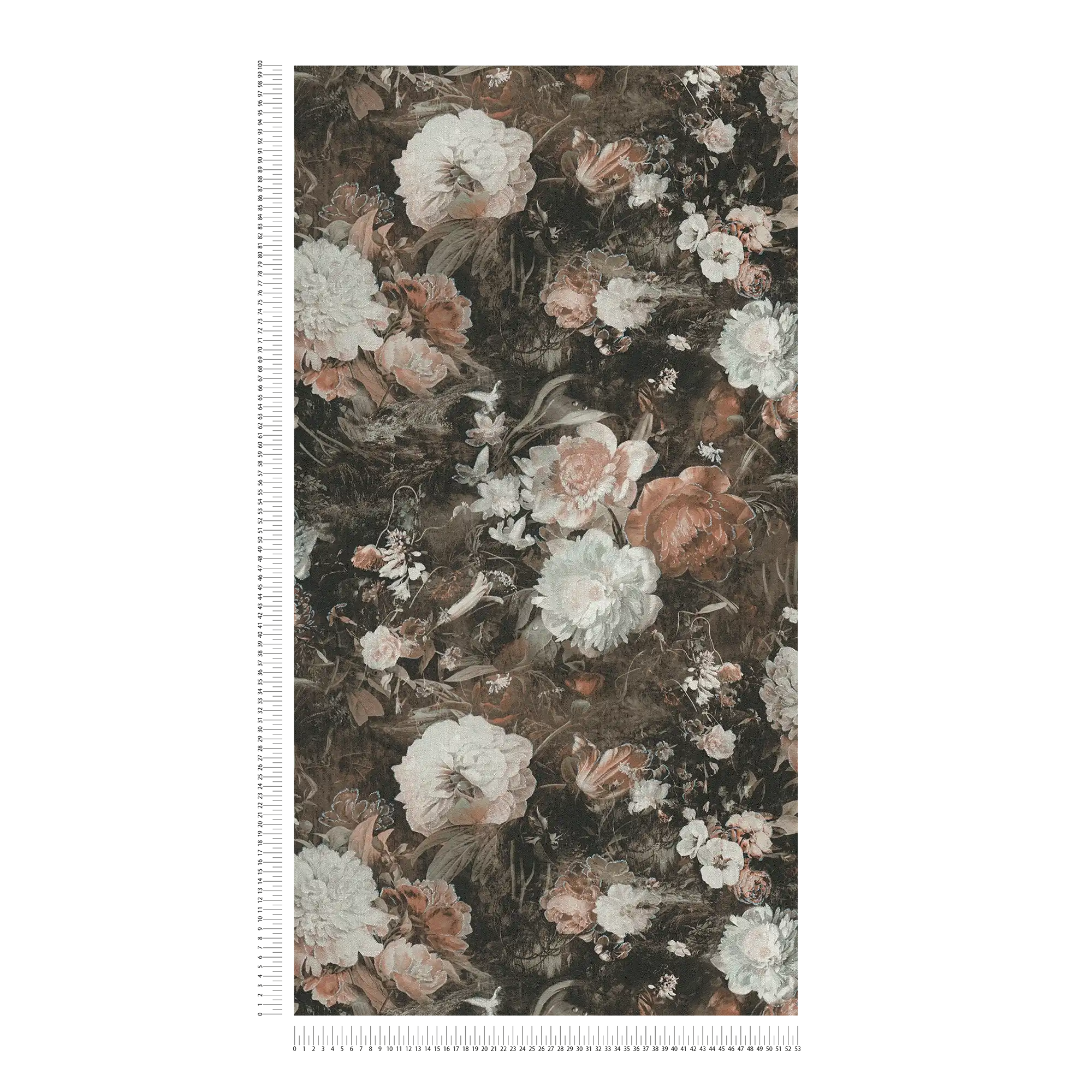             Papel pintado floral vintage con diseño de rosas clásico - crema, marrón
        