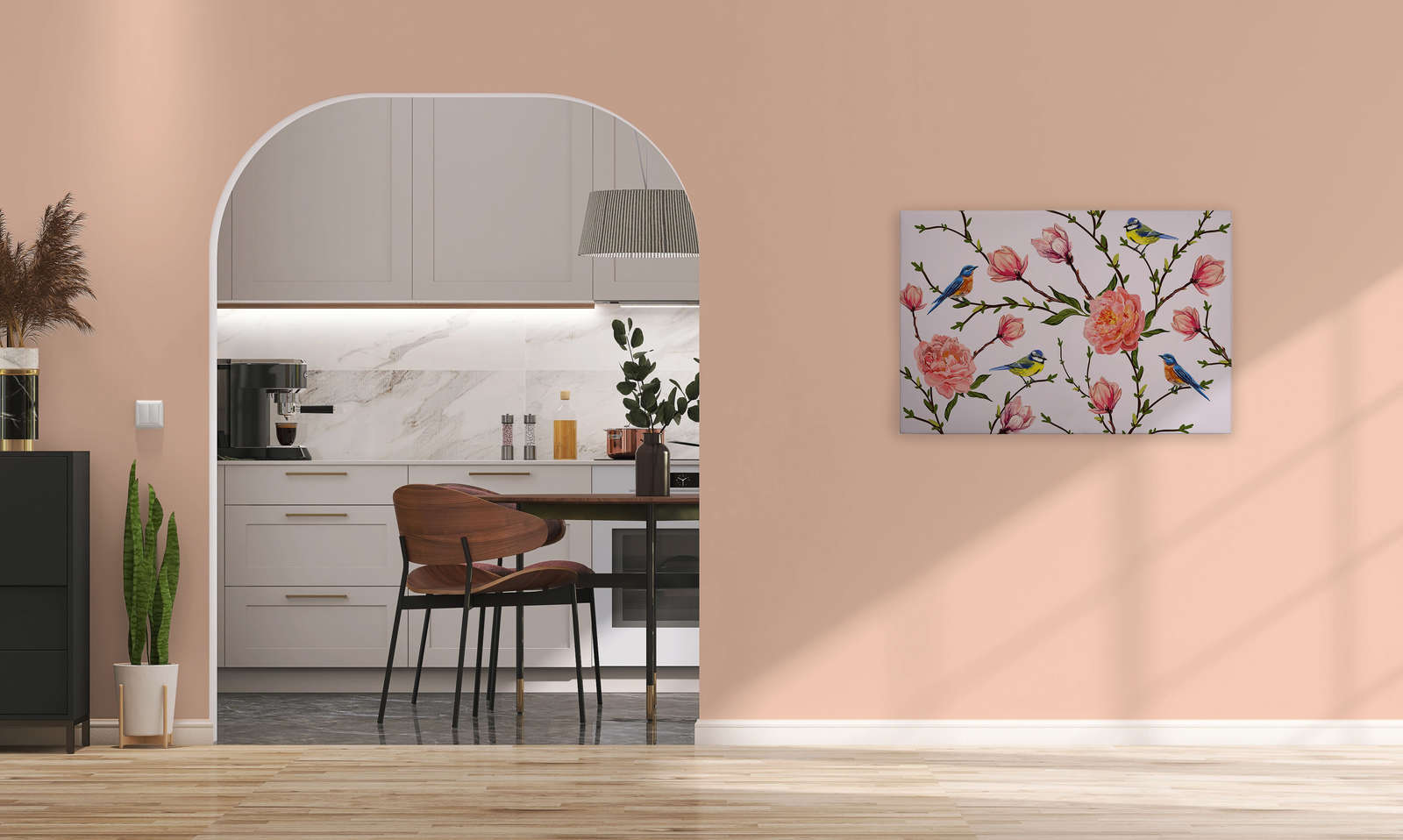             Canvas Vogels & Bloemrijk minimalistisch - 0,90 m x 0,60 m
        