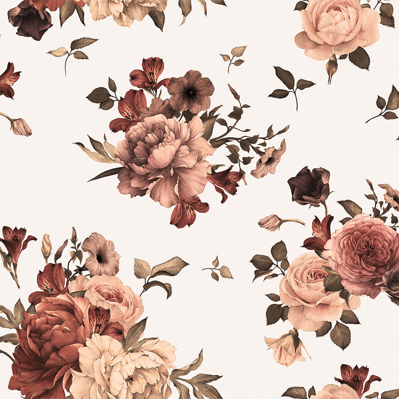 Papier peint fleuri design romantique - rose, blanc, marron
