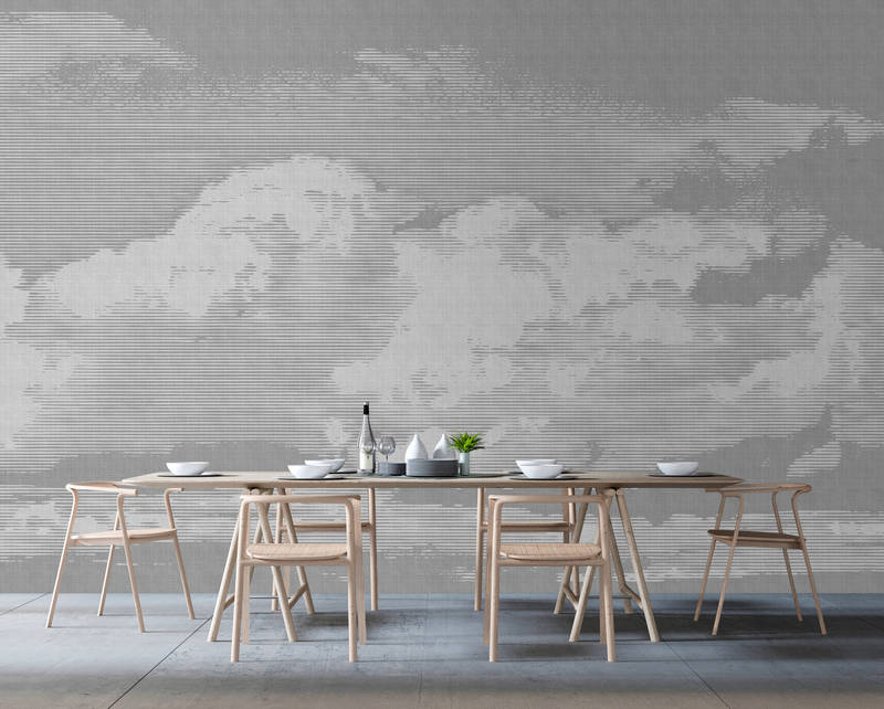             Clouds 2 - Papier peint céleste en lin naturel structuré avec motif de nuages - gris, blanc | Premium intissé lisse
        