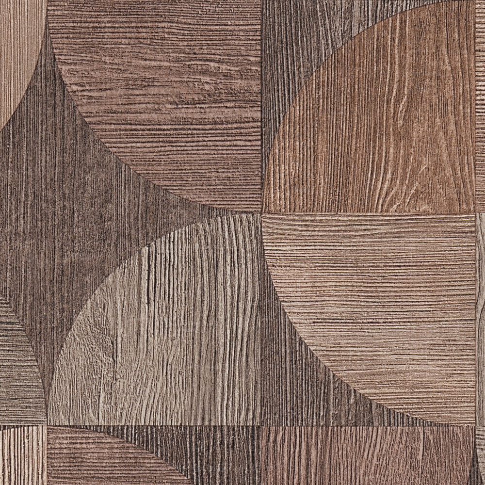             Papier peint à motifs graphiques imitation bois - marron, beige, gris
        