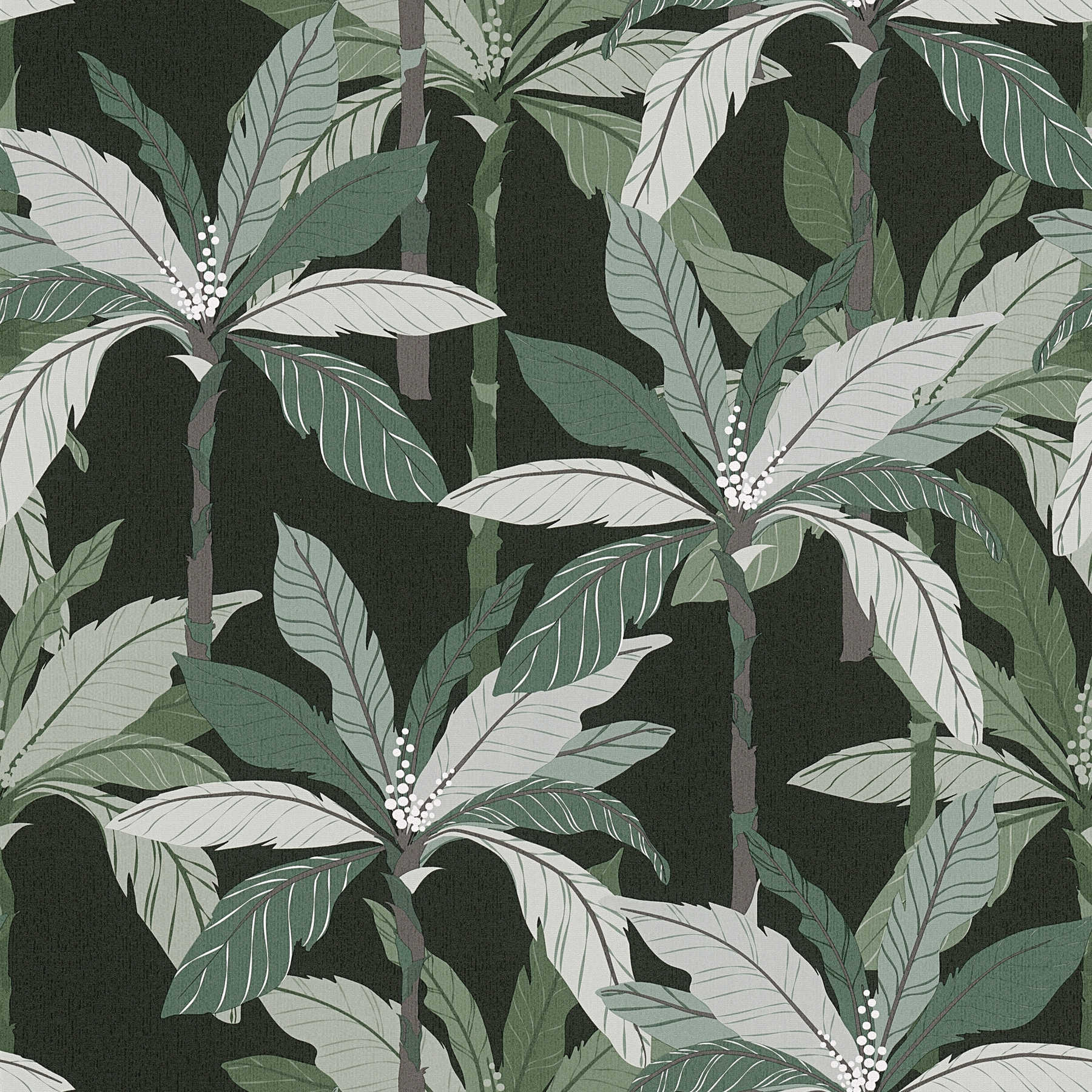 Tropics wallpaper with palm tree design - green, black

