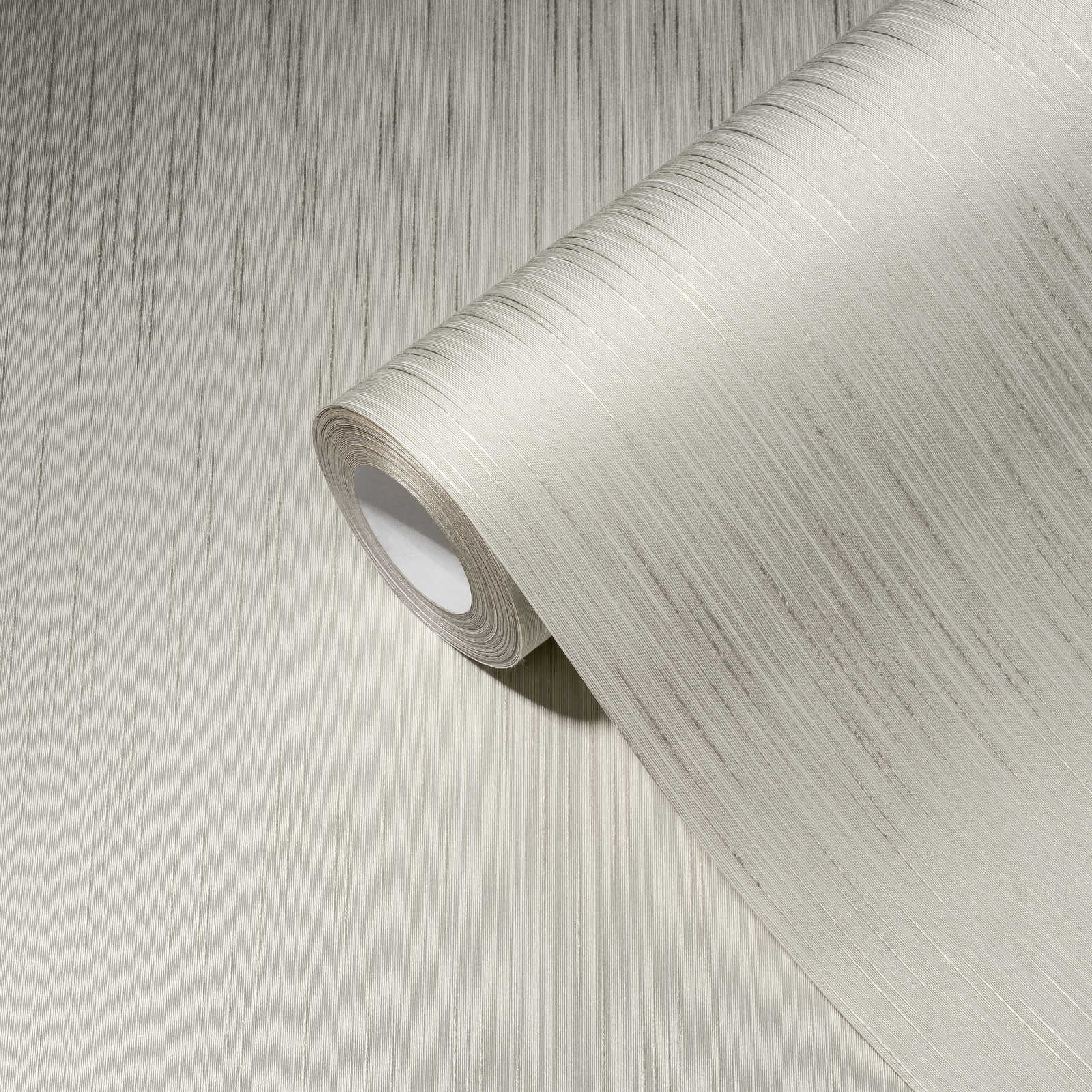             Papier peint satin gris clair avec structure textile & effet chiné
        