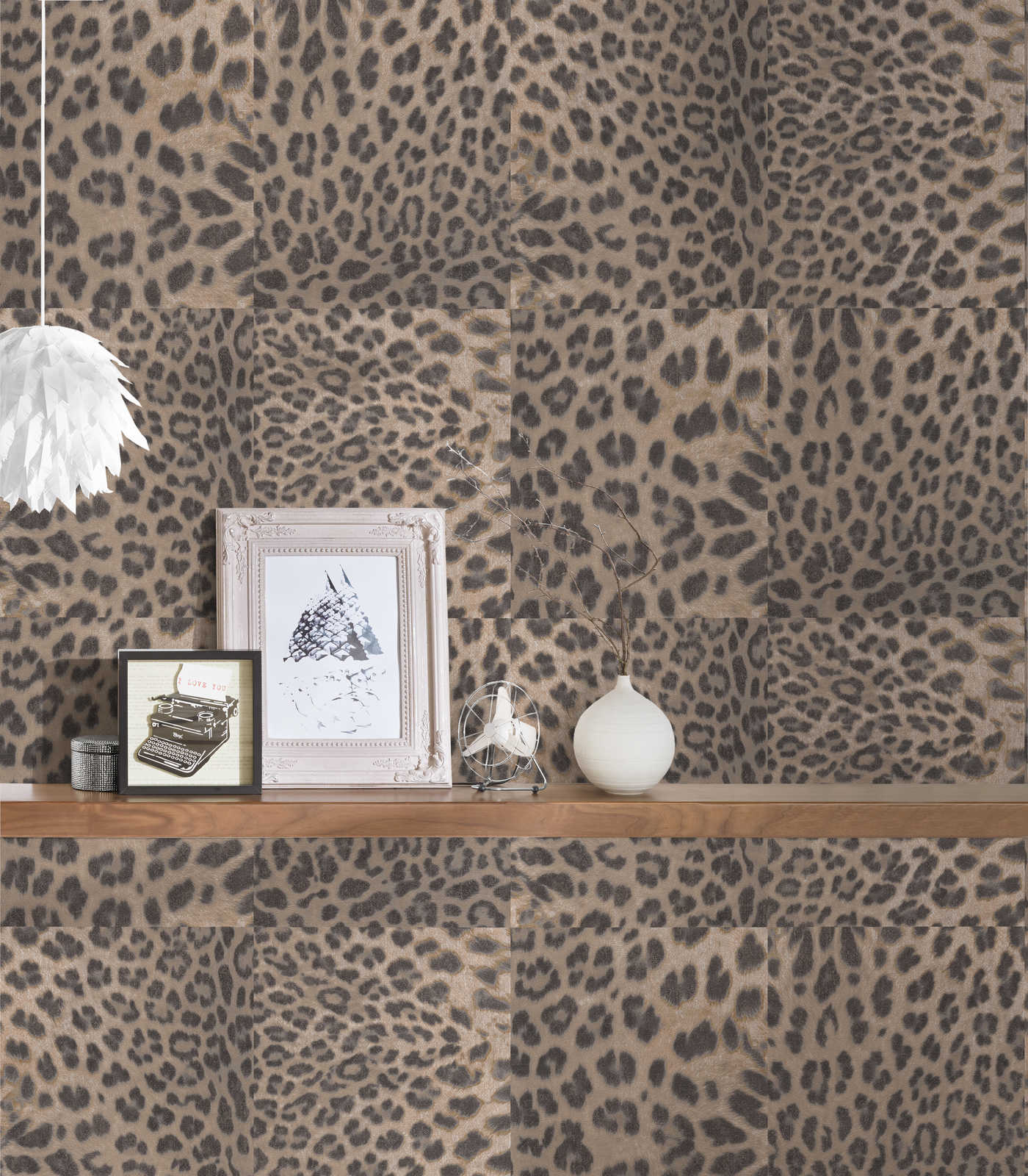            Papel pintado con estampado de animales y leopardo - Beige, Gris
        