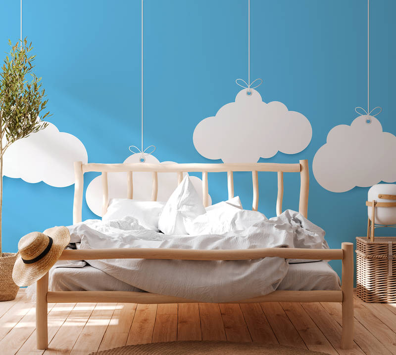             Kids room clouds mural - blue, white
        