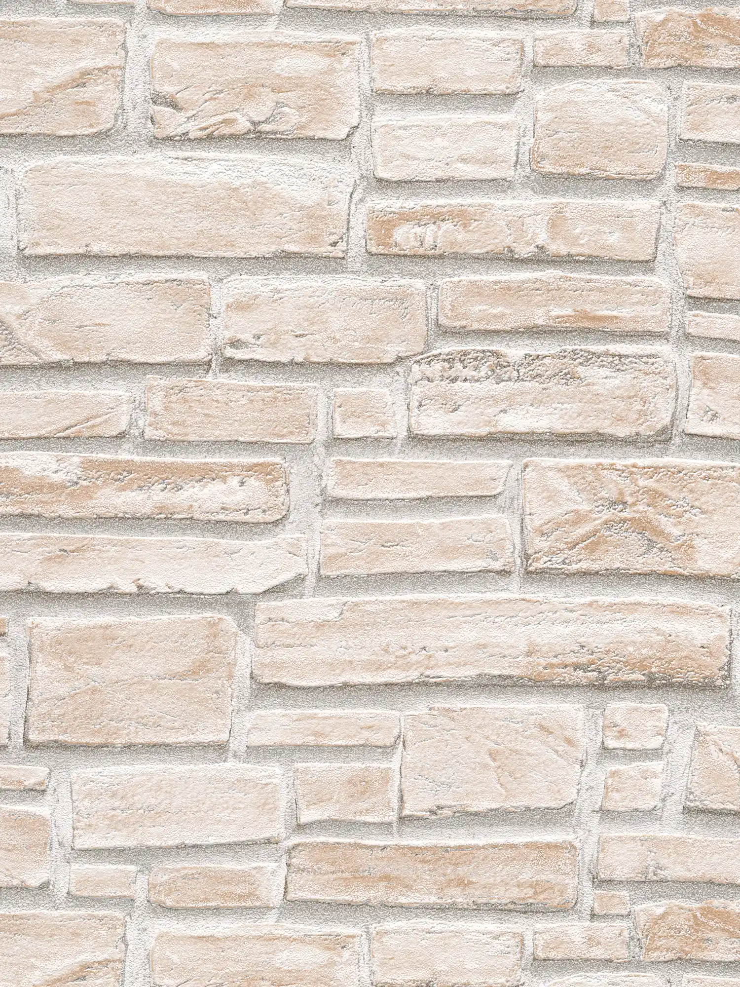 3D stone look wallpaper with light brickwork - beige
