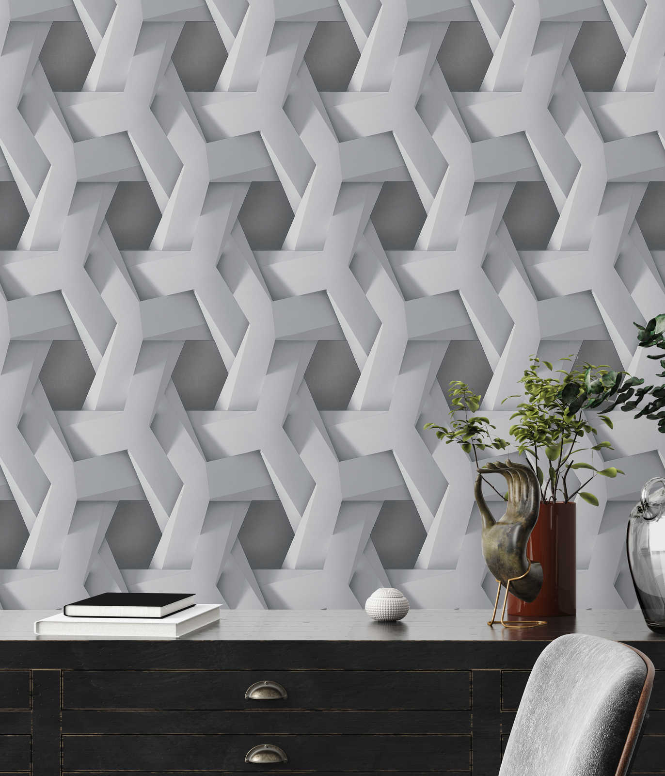             3D wallpaper grey graphic pattern with concrete look - grey
        