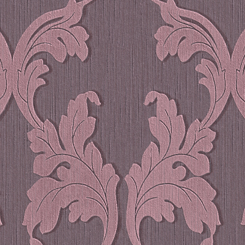             Papel pintado textil con zarcillos barrocos - morado
        