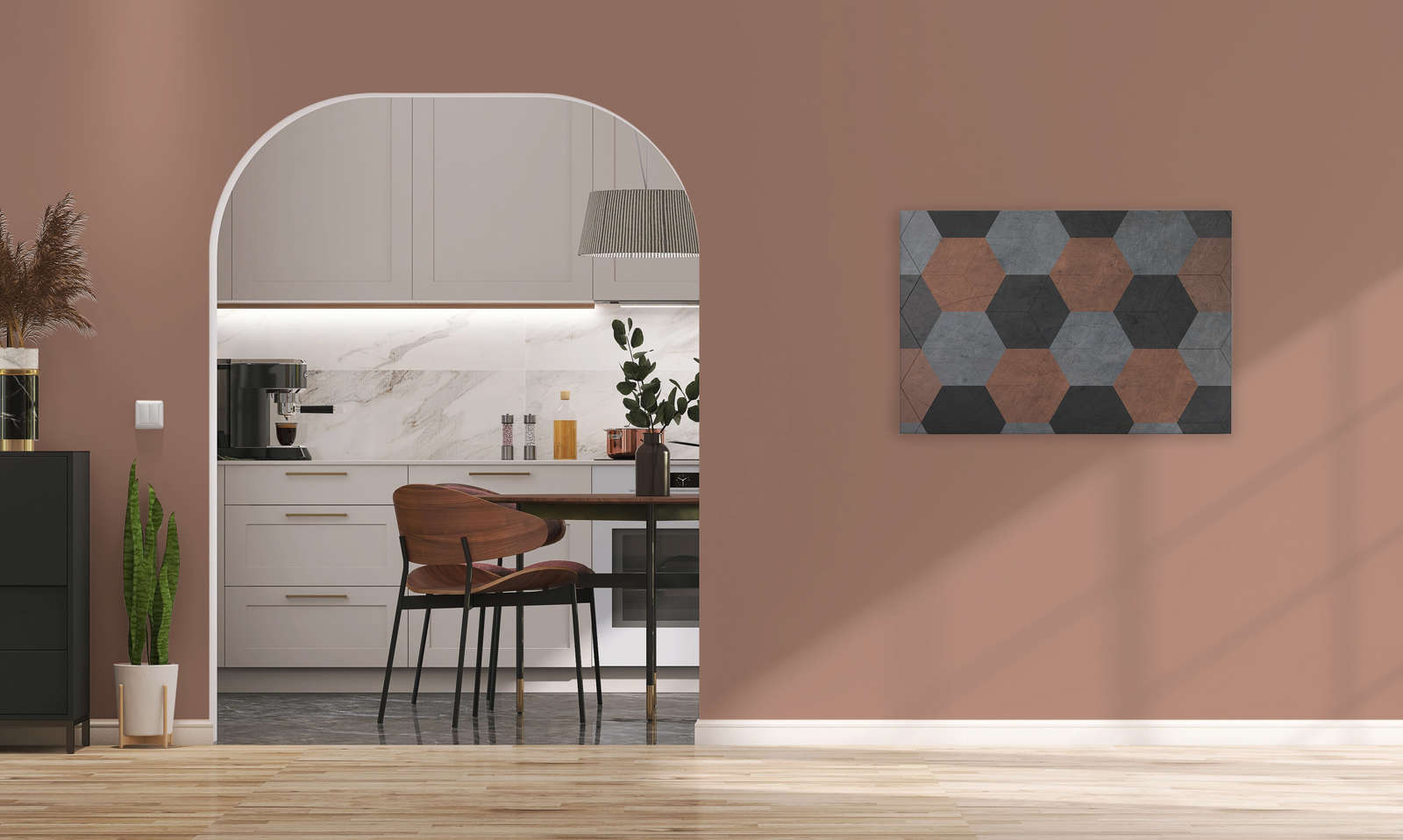             Tableau toile avec carreaux hexagonaux style vintage - 0,90 m x 0,60 m
        