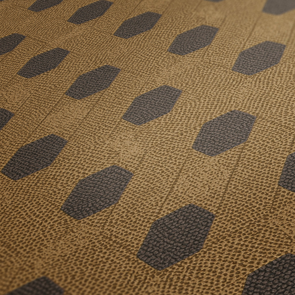             Non-woven wallpaper gold with geometric pattern - brown, gold, black
        