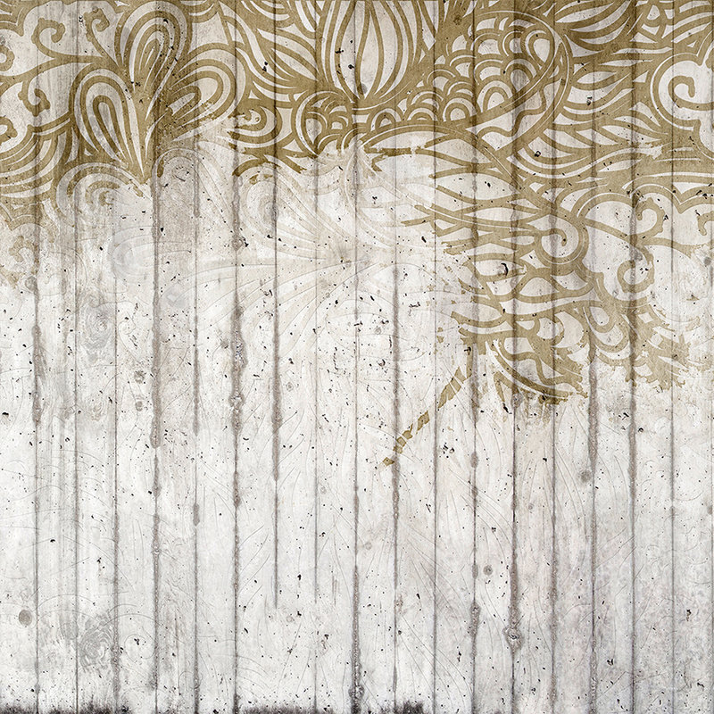         Concrete look mural with doodle style graphic - brown, grey
    