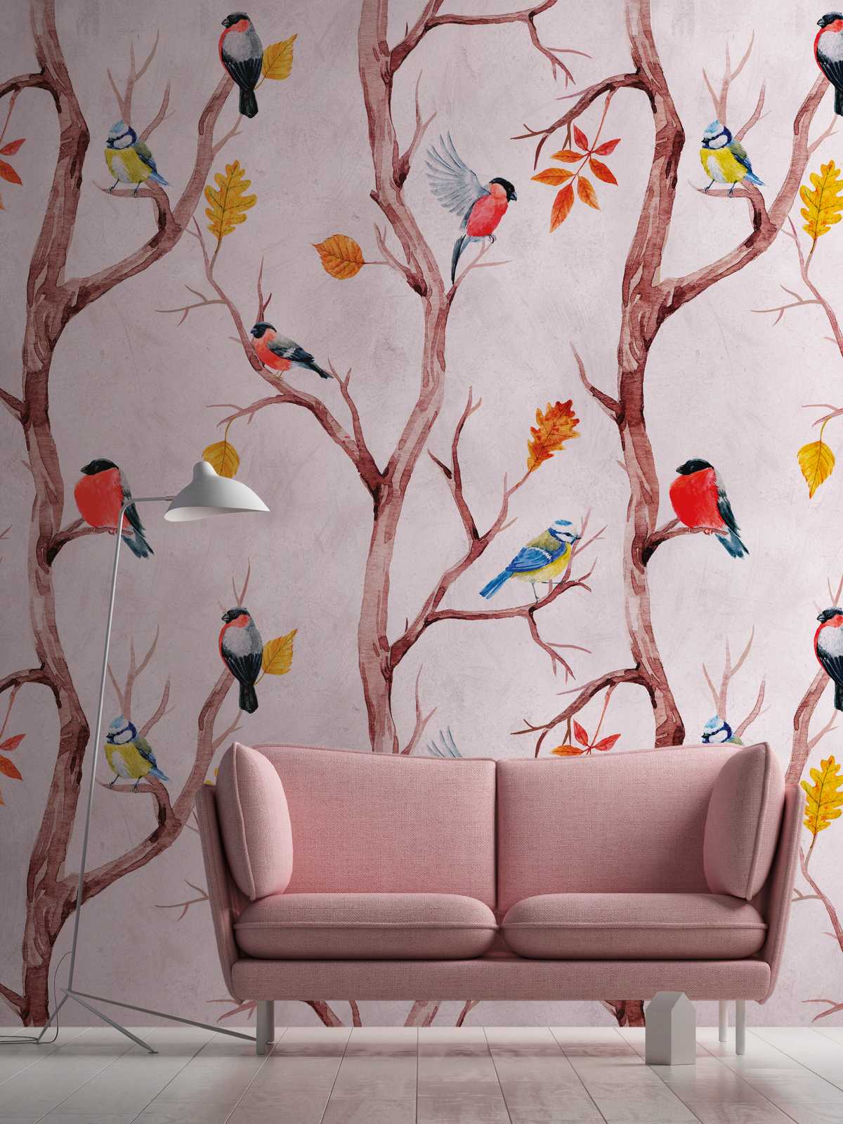             Papel pintado novedad - papel pintado con motivo de pájaros en estilo acuarela
        