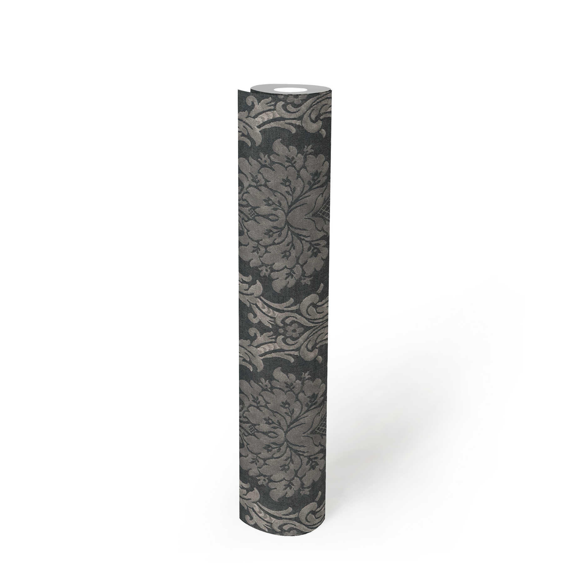             Carta da parati ornamentale con motivo floreale a cesto - grigio, nero
        