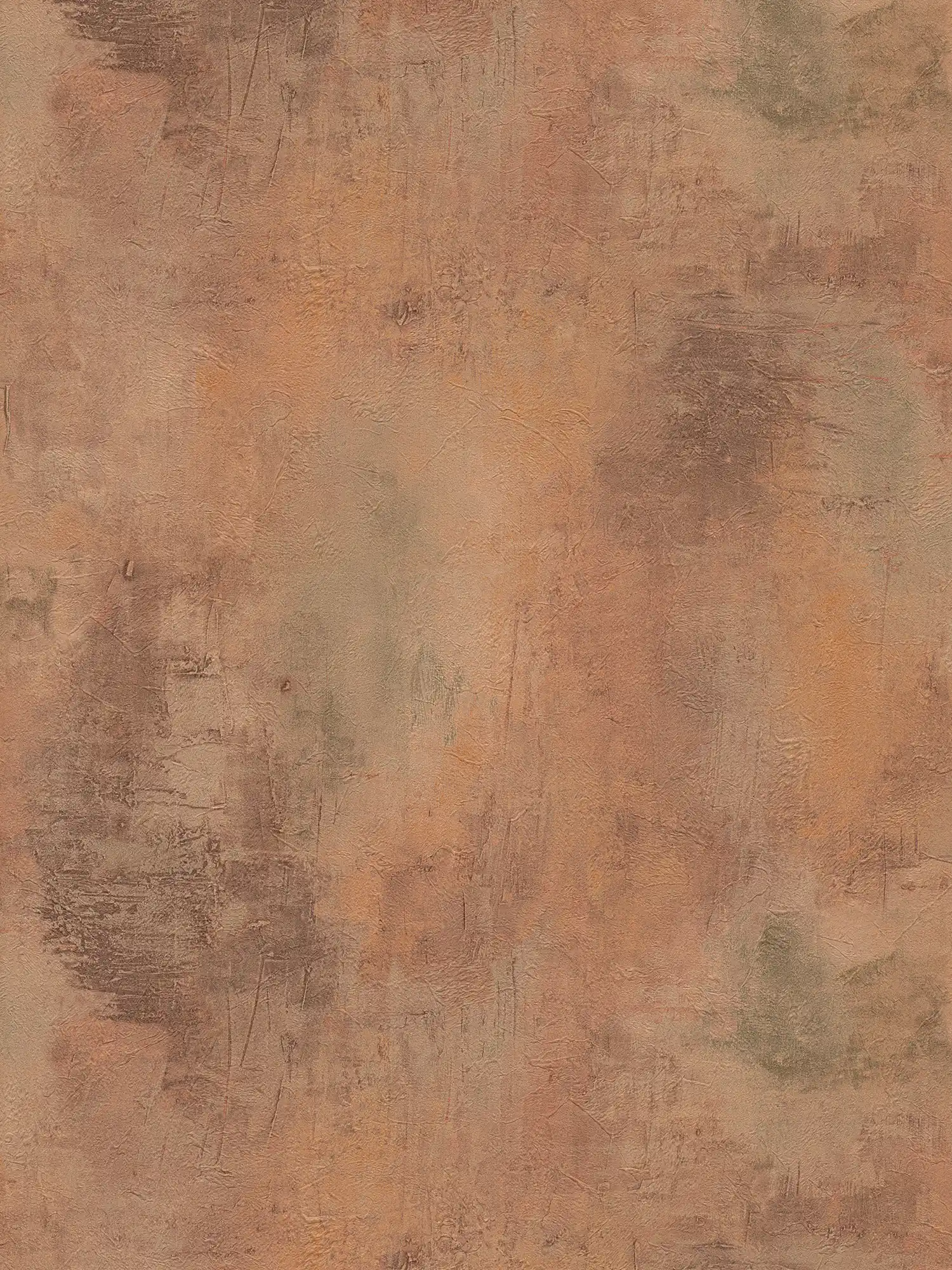 Wallpaper with rust pattern and metallic look - brown, orange, grey
