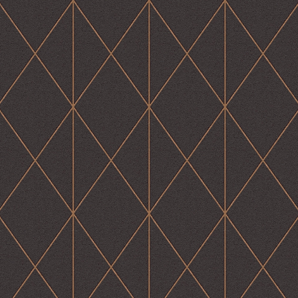             Black non-woven wallpaper with golden line pattern - black
        