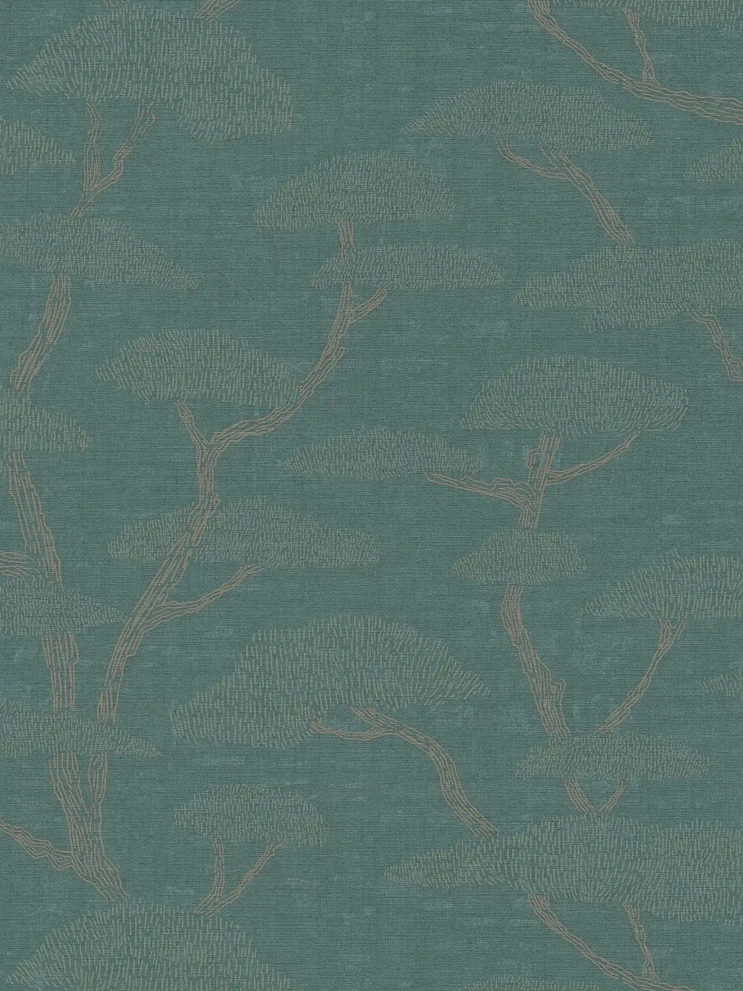 Papier peint naturel Motif d'arbre Pins dans le style asiatique - Vert
