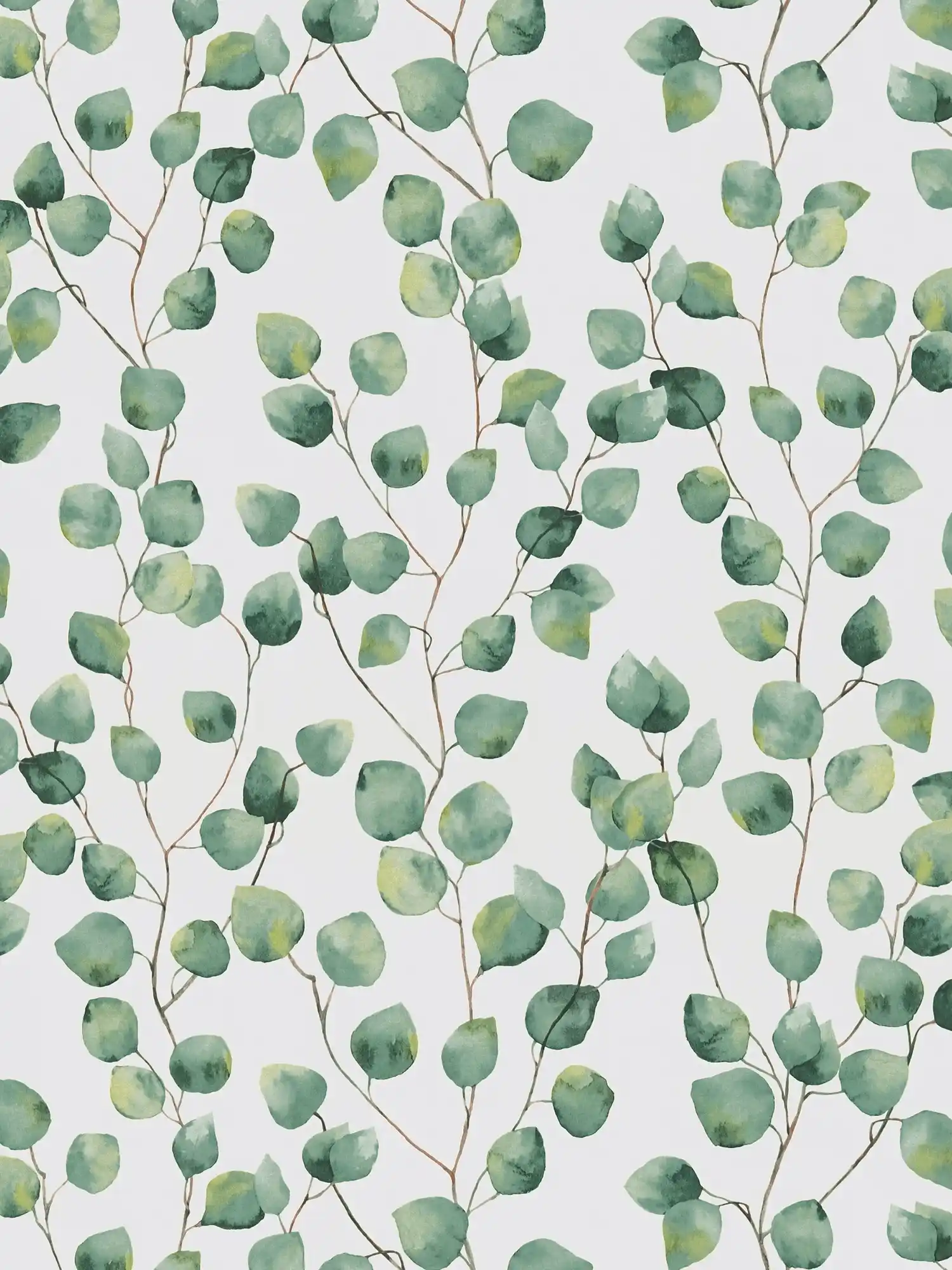 Papel pintado autoadhesivo | Zarcillos de hojas en estilo acuarela - blanco, verde
