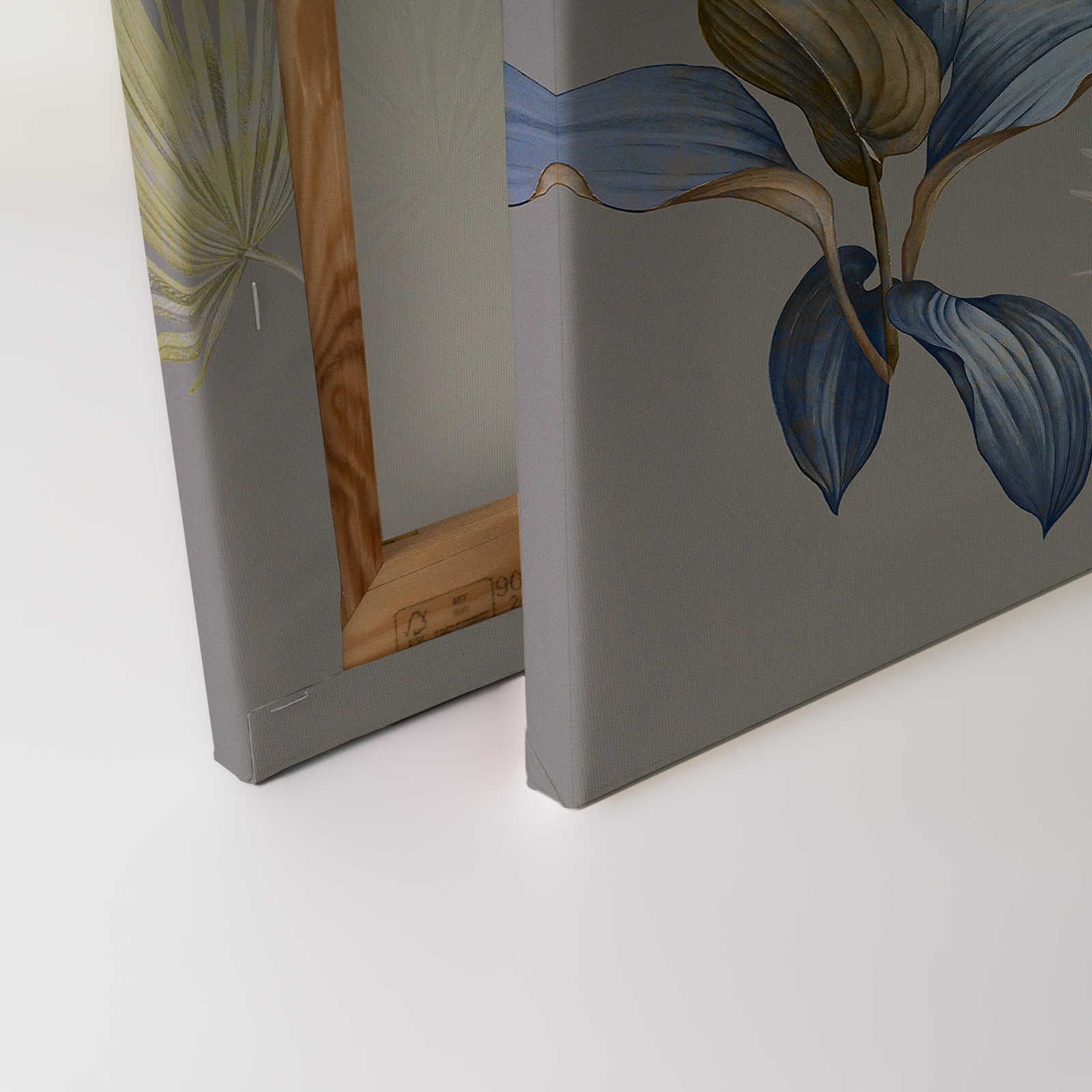             Brasilia 2 - Grey Canvas painting Leaf Design in Sage Green & Royal Blue - 1.20 m x 0.80 m
        