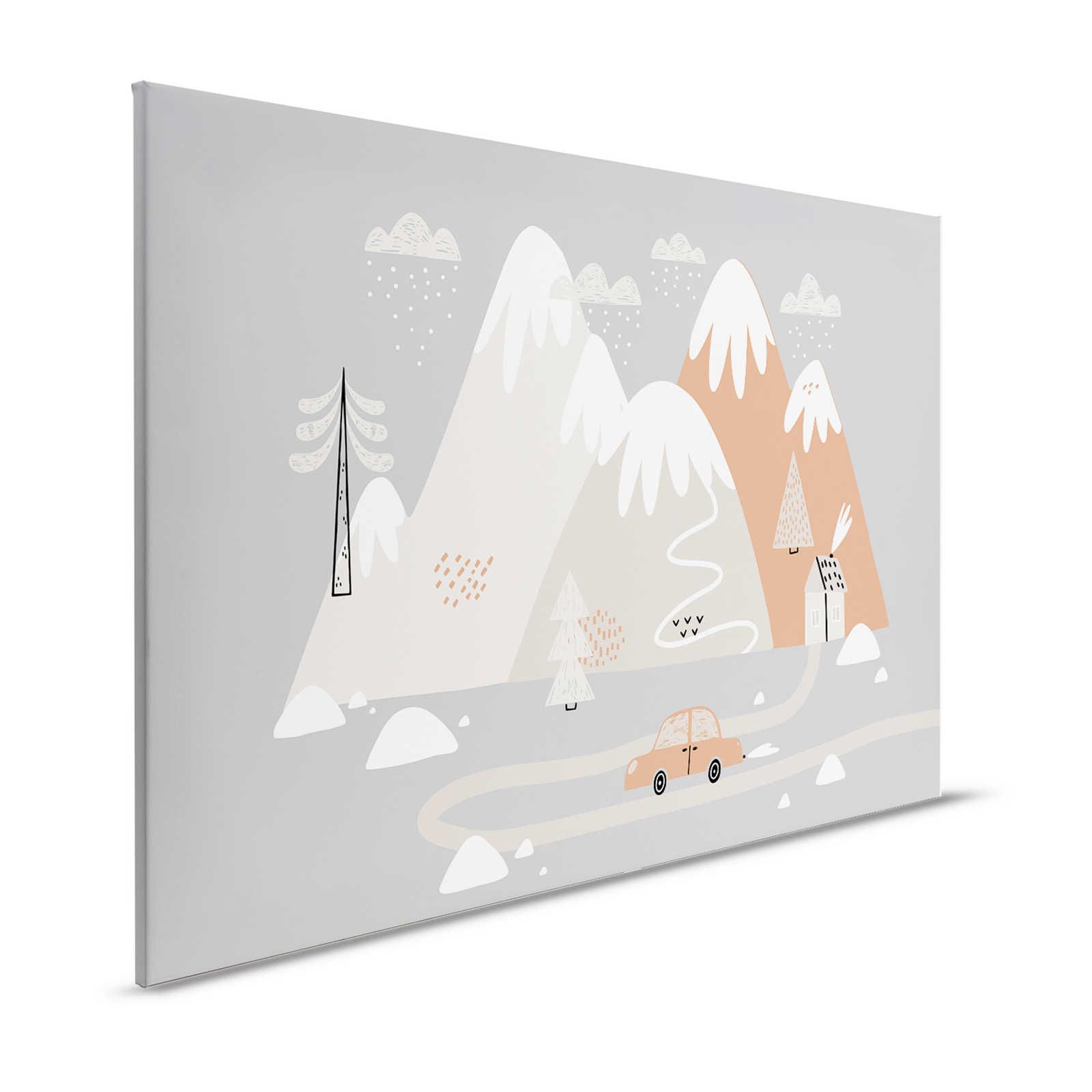 Canvas besneeuwde heuvels met klein huisje - 120 cm x 80 cm
