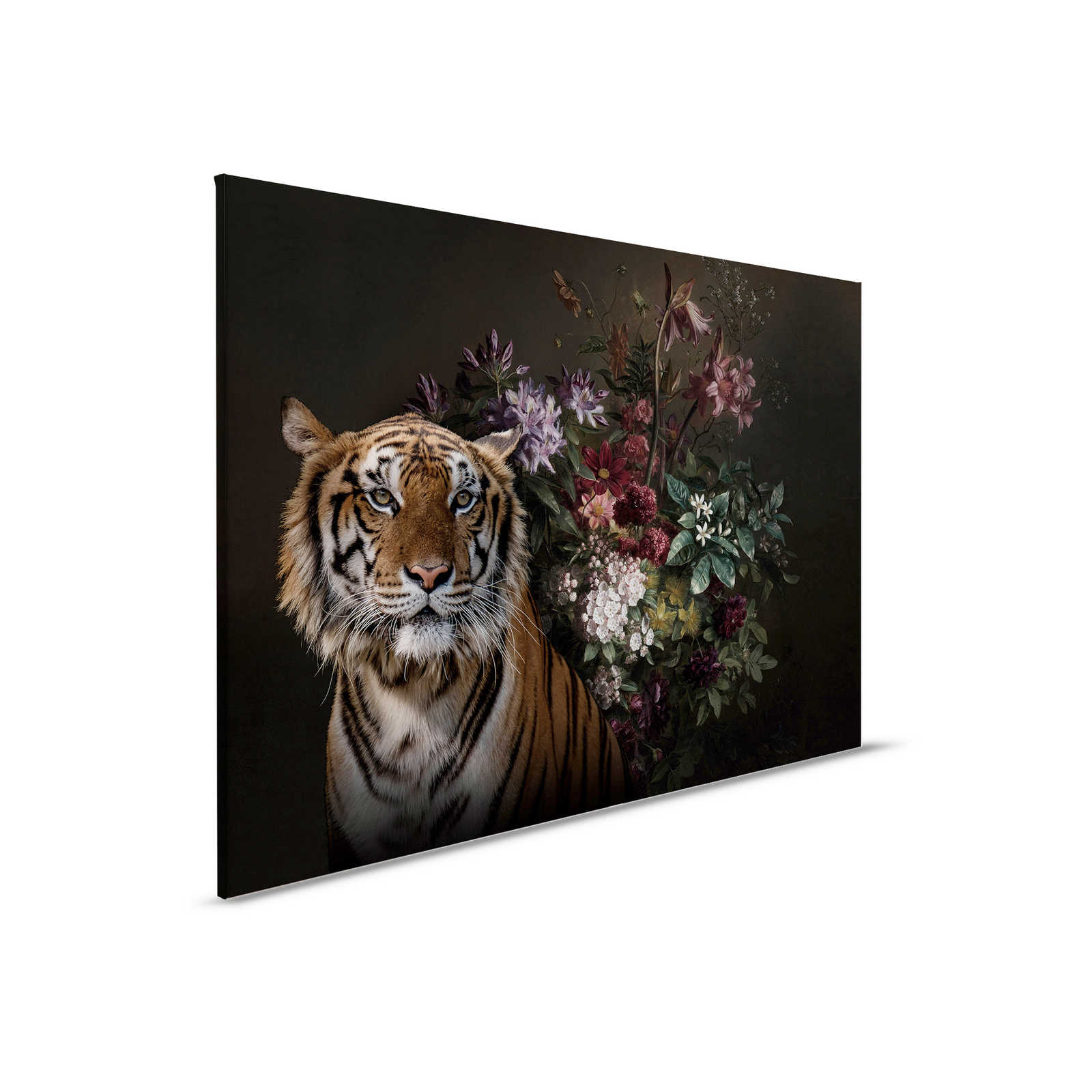Cuadro en lienzo Retrato de tigre con flores - 0,90 m x 0,60 m
