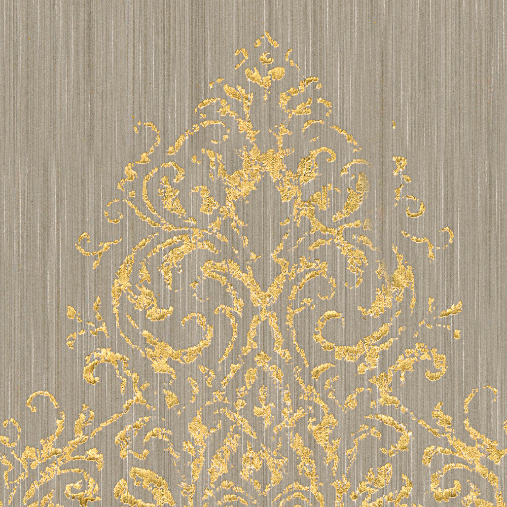             Carta da parati ornamentale con effetto metallico in look used - beige, oro
        