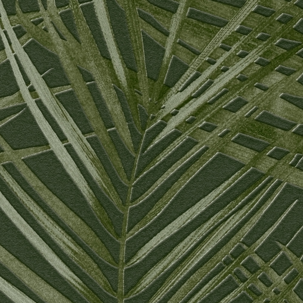             Non-woven wallpaper with floral palm pattern matt - green
        