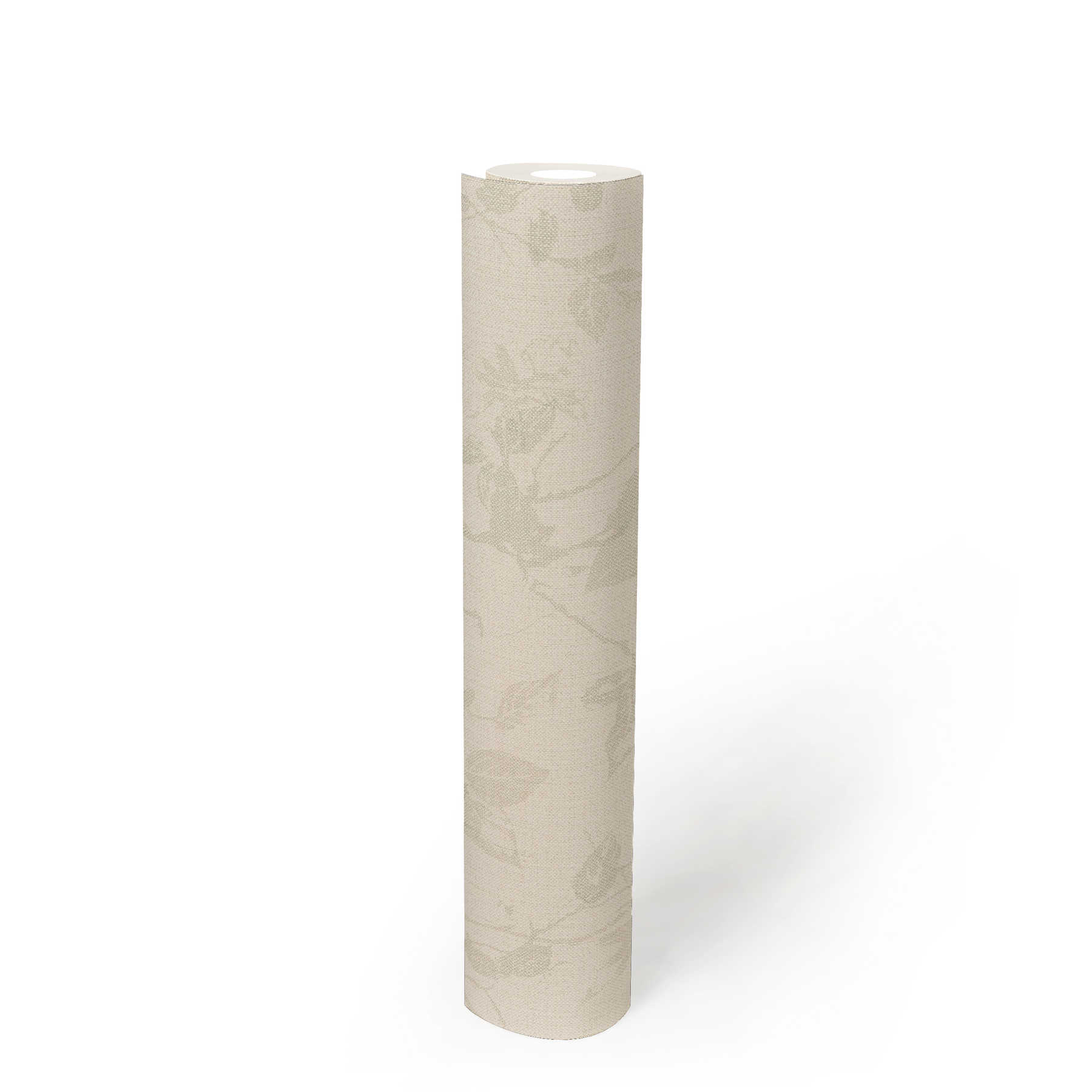             Linen optics wallpaper with leaves motif in country style - beige
        