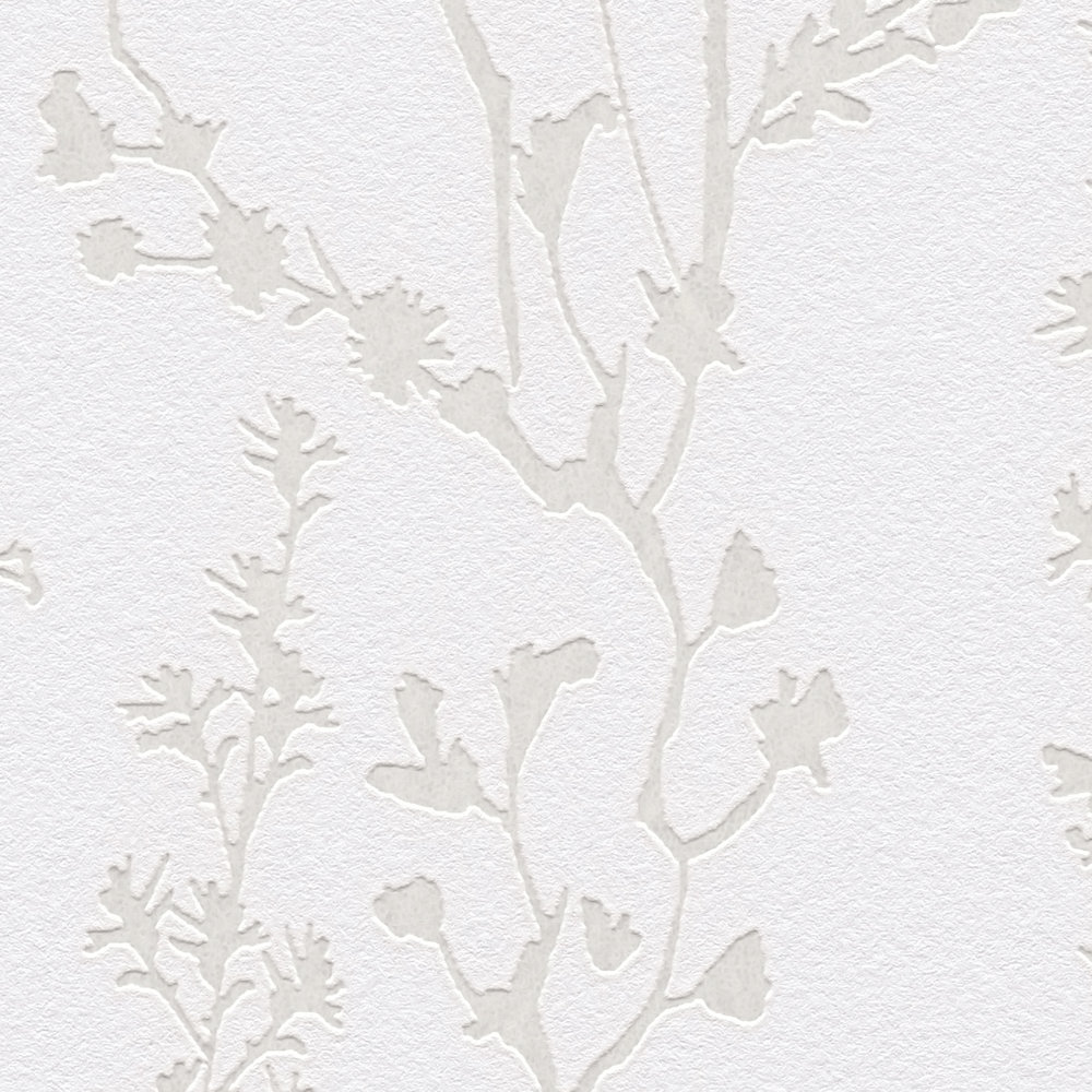             Papel pintado no tejido con motivo floral - gris claro, blanco
        