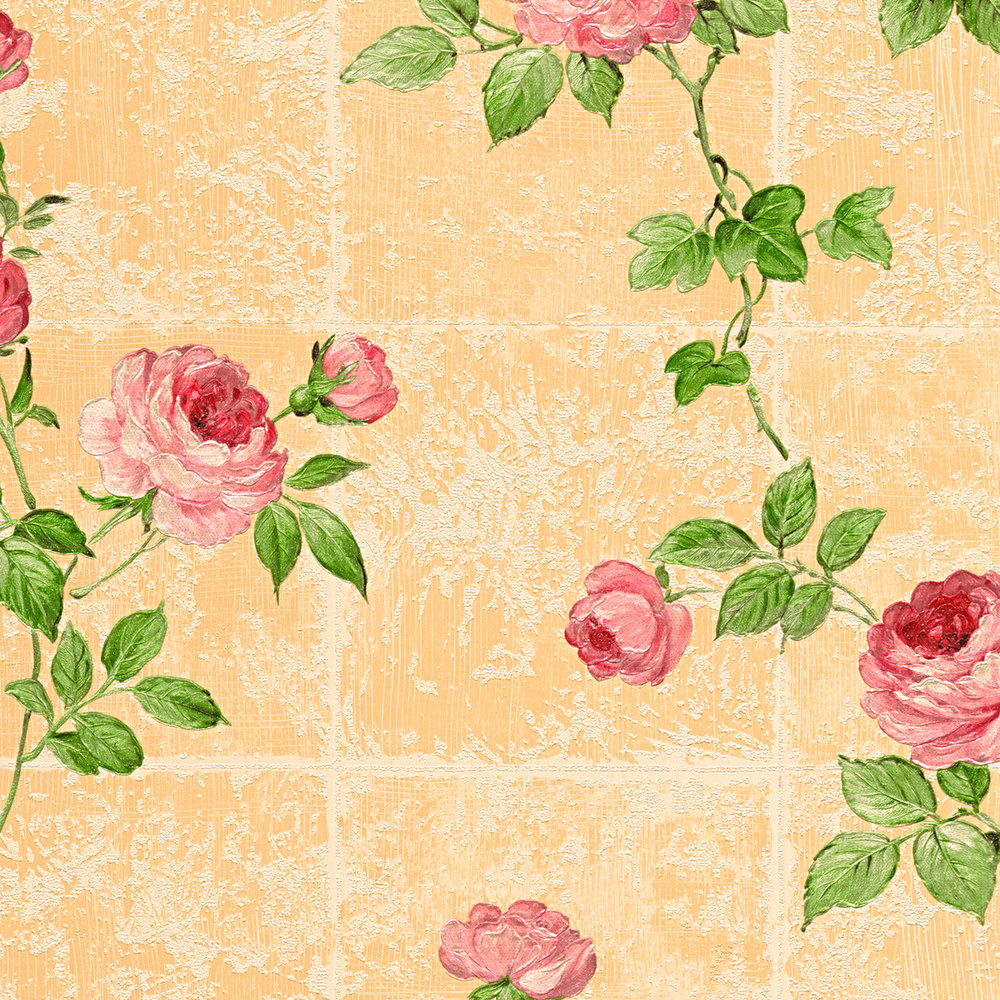             Papel pintado rústico con rosas - multicolor
        