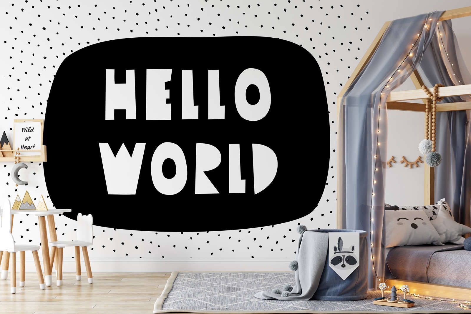             Digital behang voor kinderkamer met opschrift "Hello World" - Glad & parelmoervlies
        