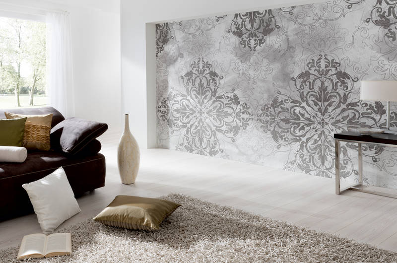             Grey mural with ornament pattern & design effects
        